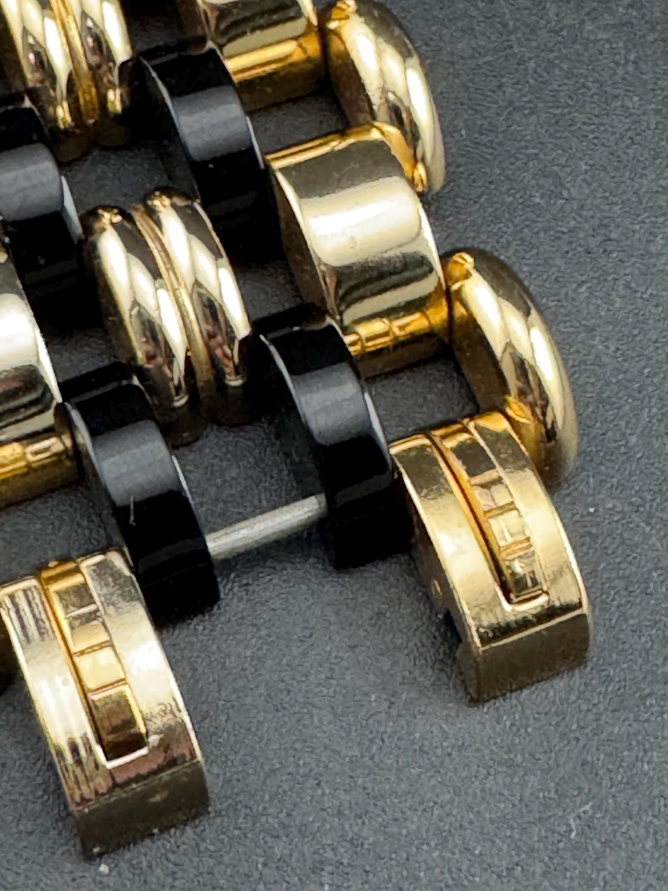 1950s De Farre warm gold tone black brick chain bracelet, 29.5cm French vintage