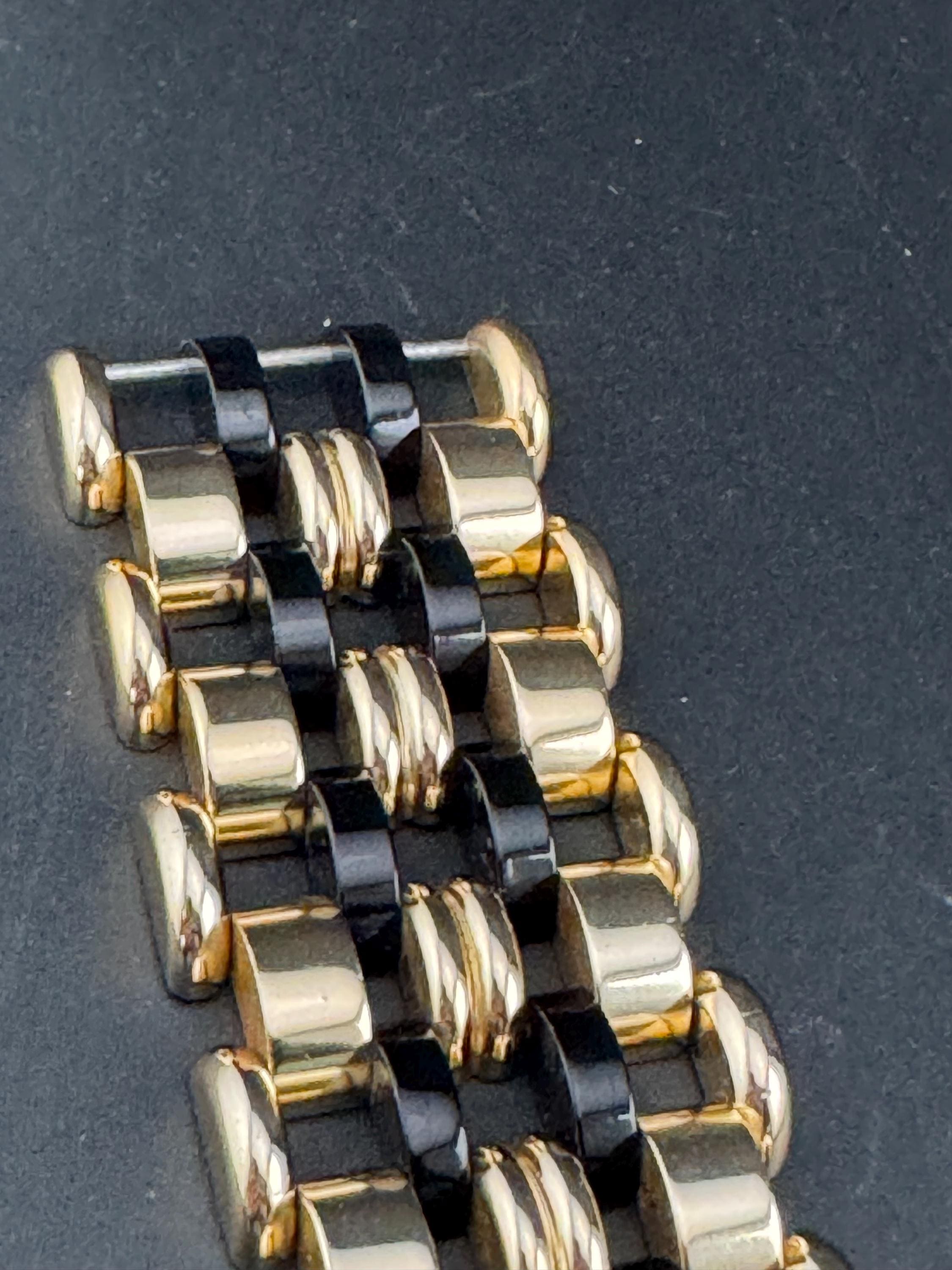 1950s De Farre warm gold tone black brick chain bracelet, 29.5cm French vintage