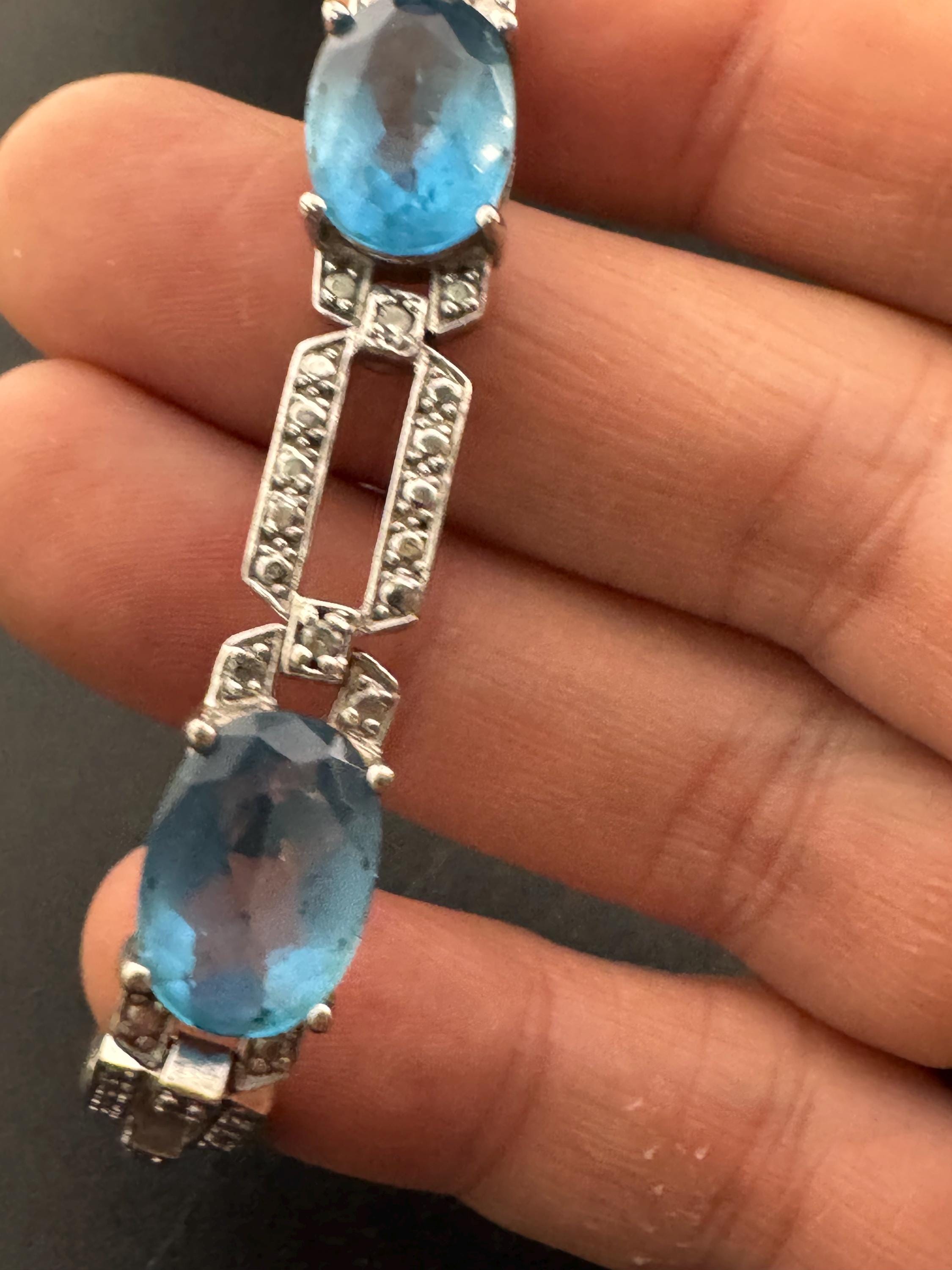 Signed JBK silver plated sapphire diamanté art deco cocktail bracelet, Jaqueline Kennedy