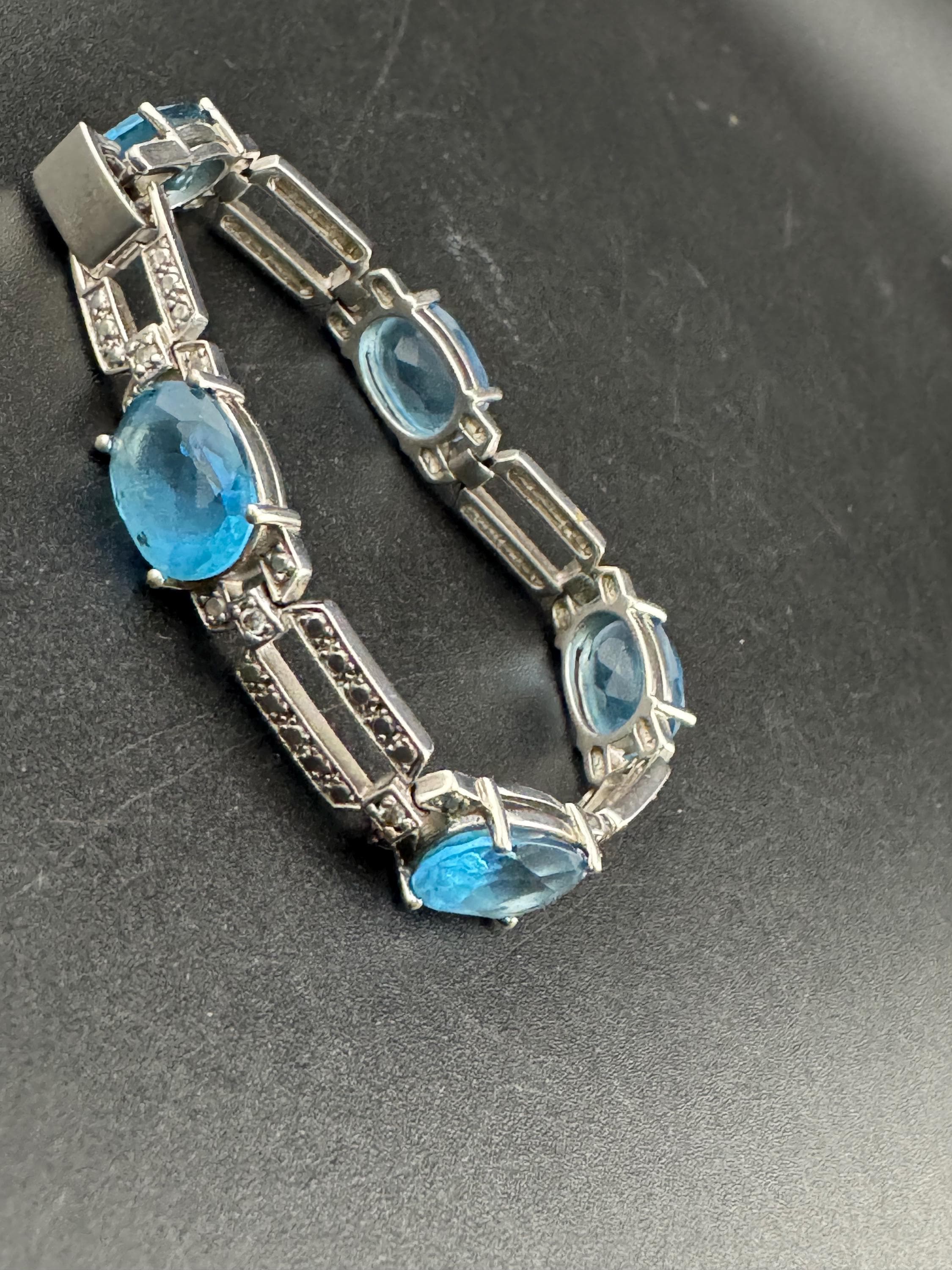 Signed JBK silver plated sapphire diamanté art deco cocktail bracelet, Jaqueline Kennedy