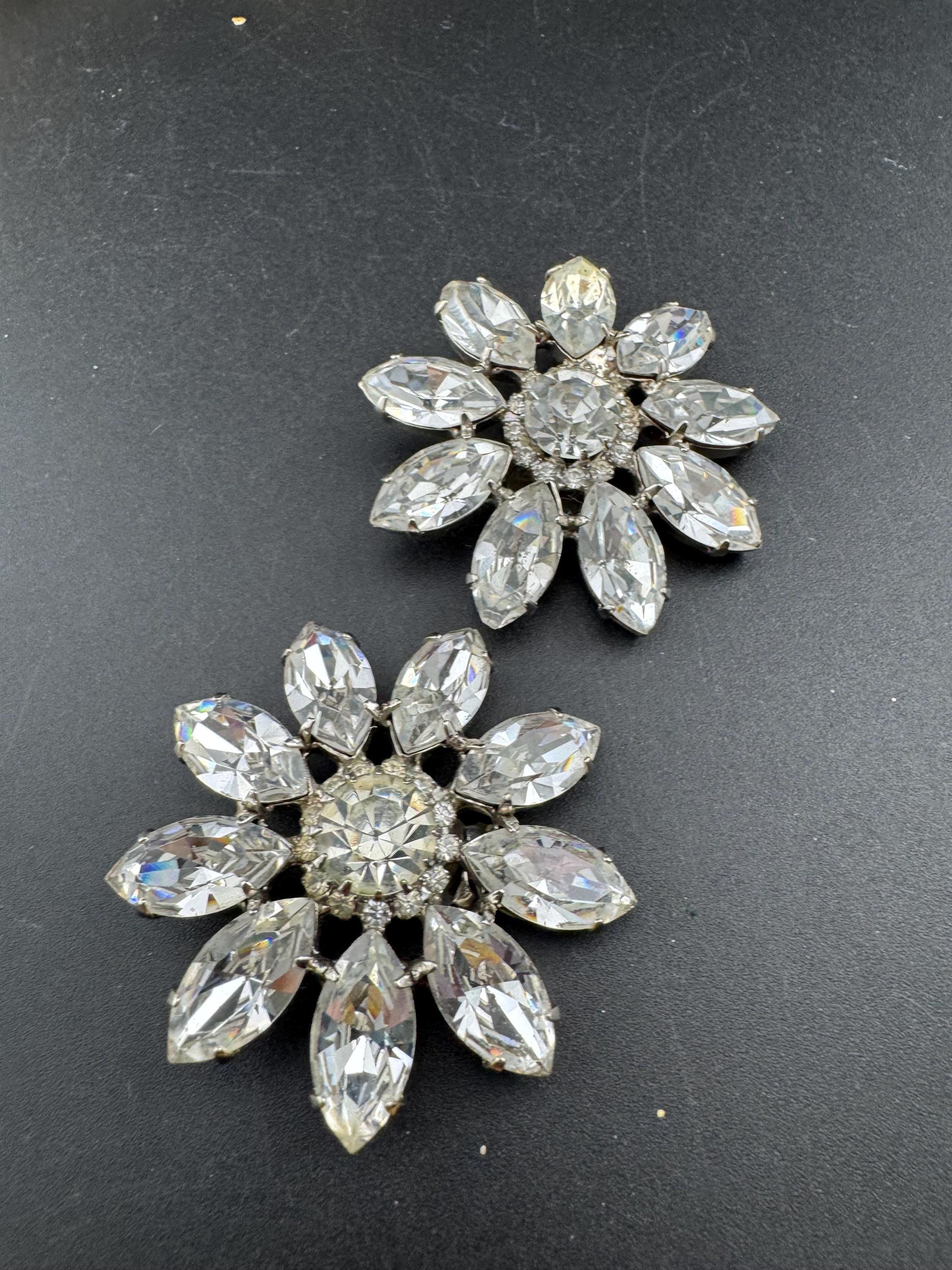 Signed Butler and Wilson oversized Crystal clip on earrings, 5cm silver plated