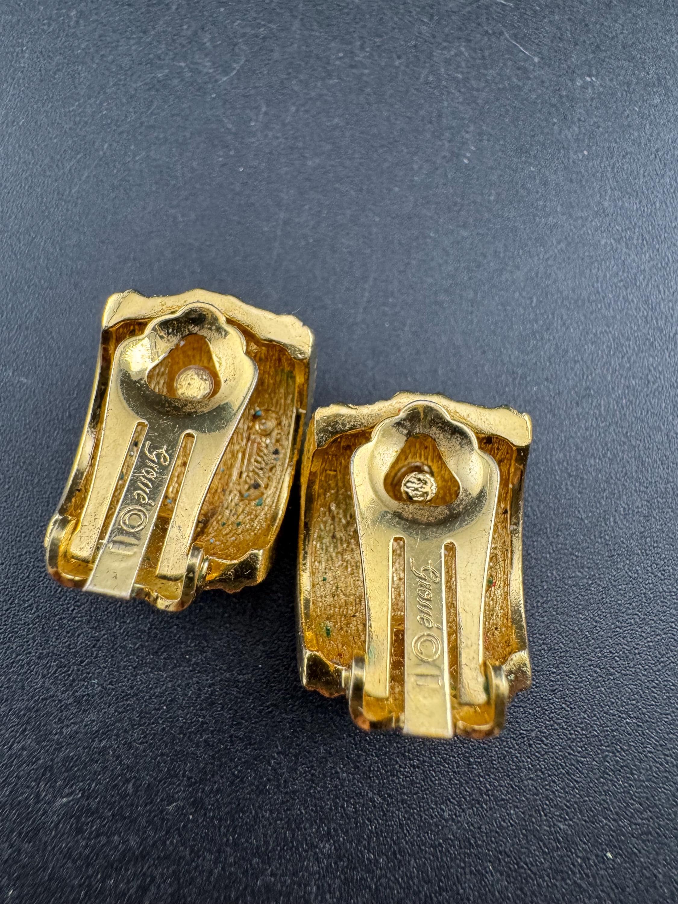 Signed GROSSE clear crystal Diamante clip on earrings, gold tone designer studs