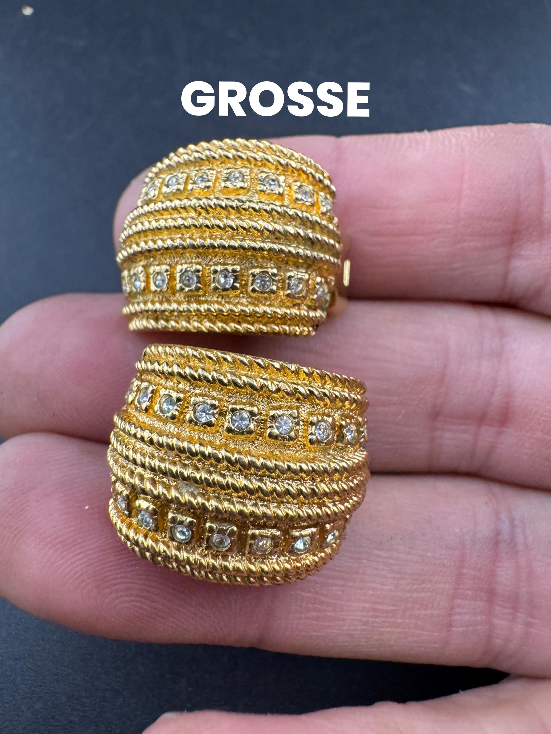 Signed GROSSE clear crystal Diamante clip on earrings, gold tone designer studs