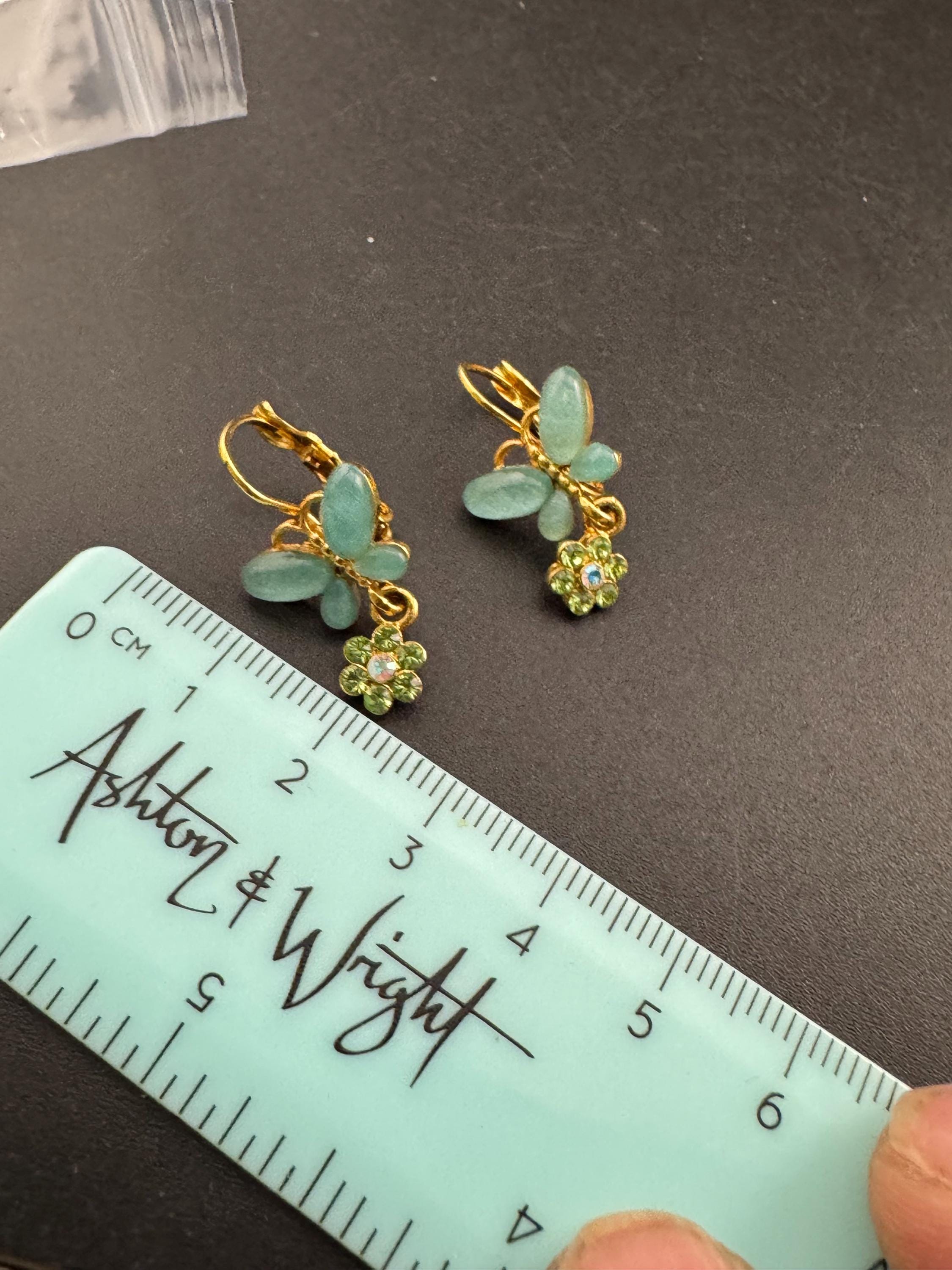 Signed Joan rivers light blue butterfly earrings,  pierced cabochon dangly