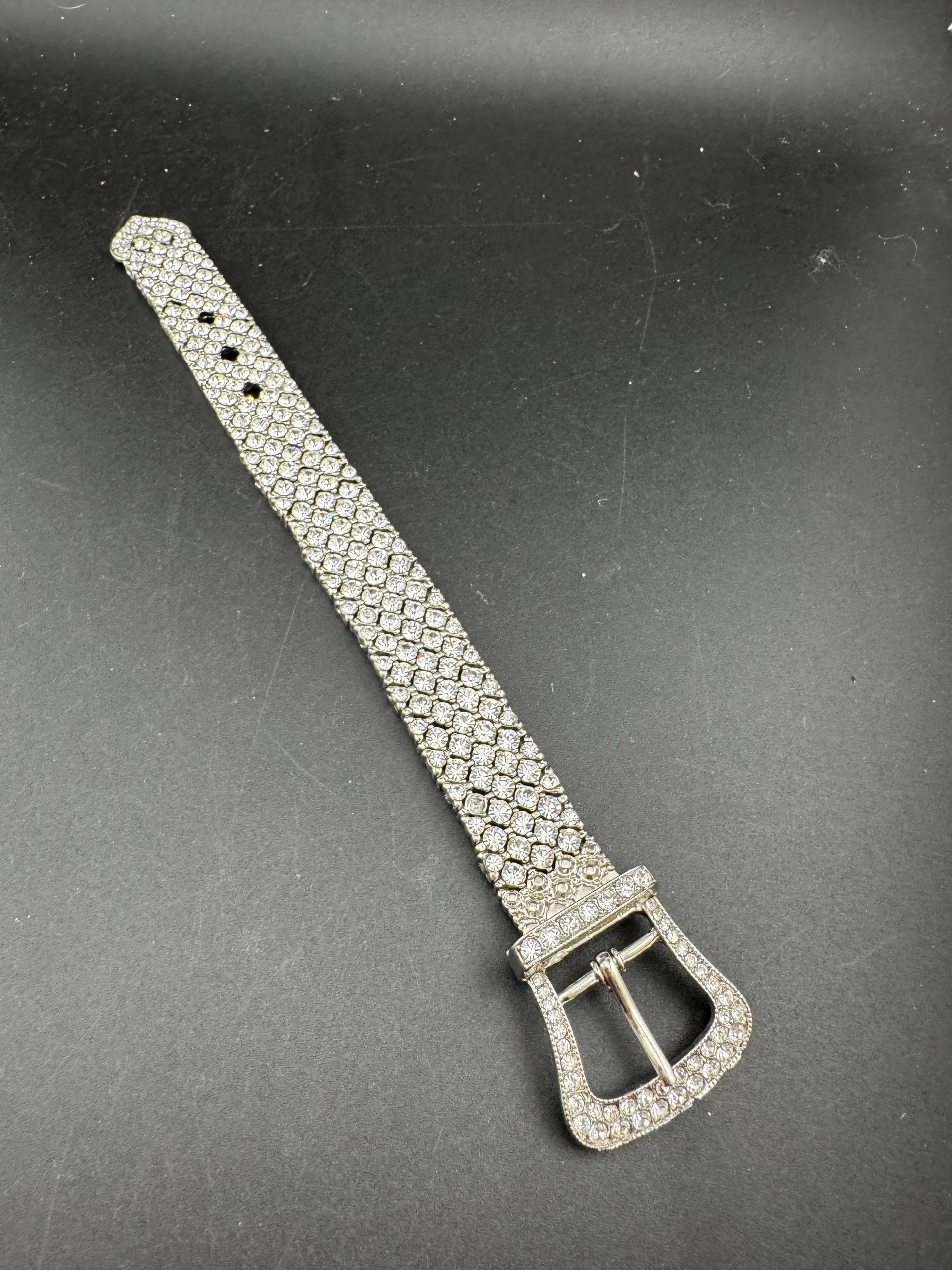 Vintage clear diamanté belt buckle bracelet,  adjustable 1980s 1990s