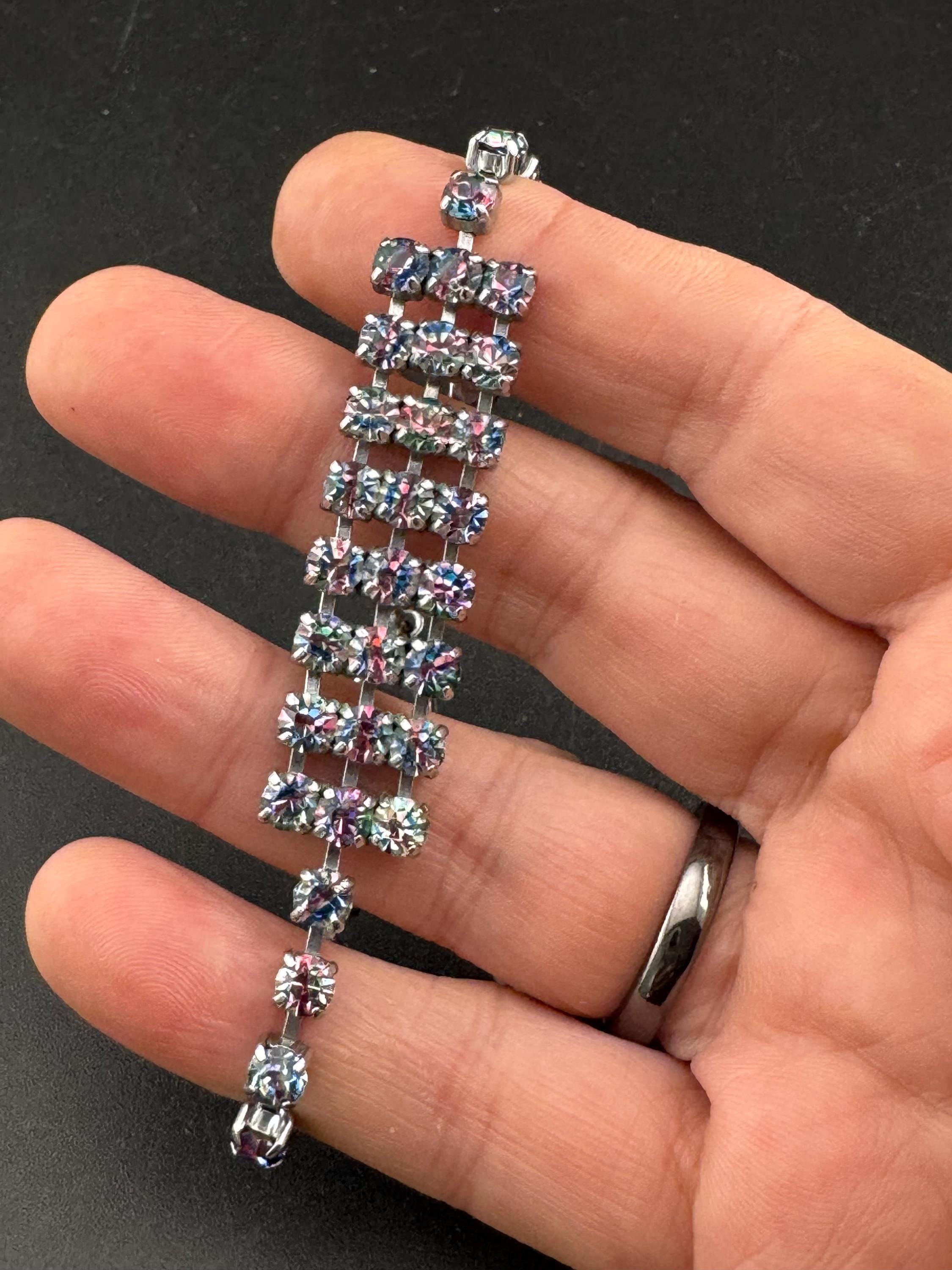 Vintage iris glass slim diamanté cocktail bracelet, 3 row