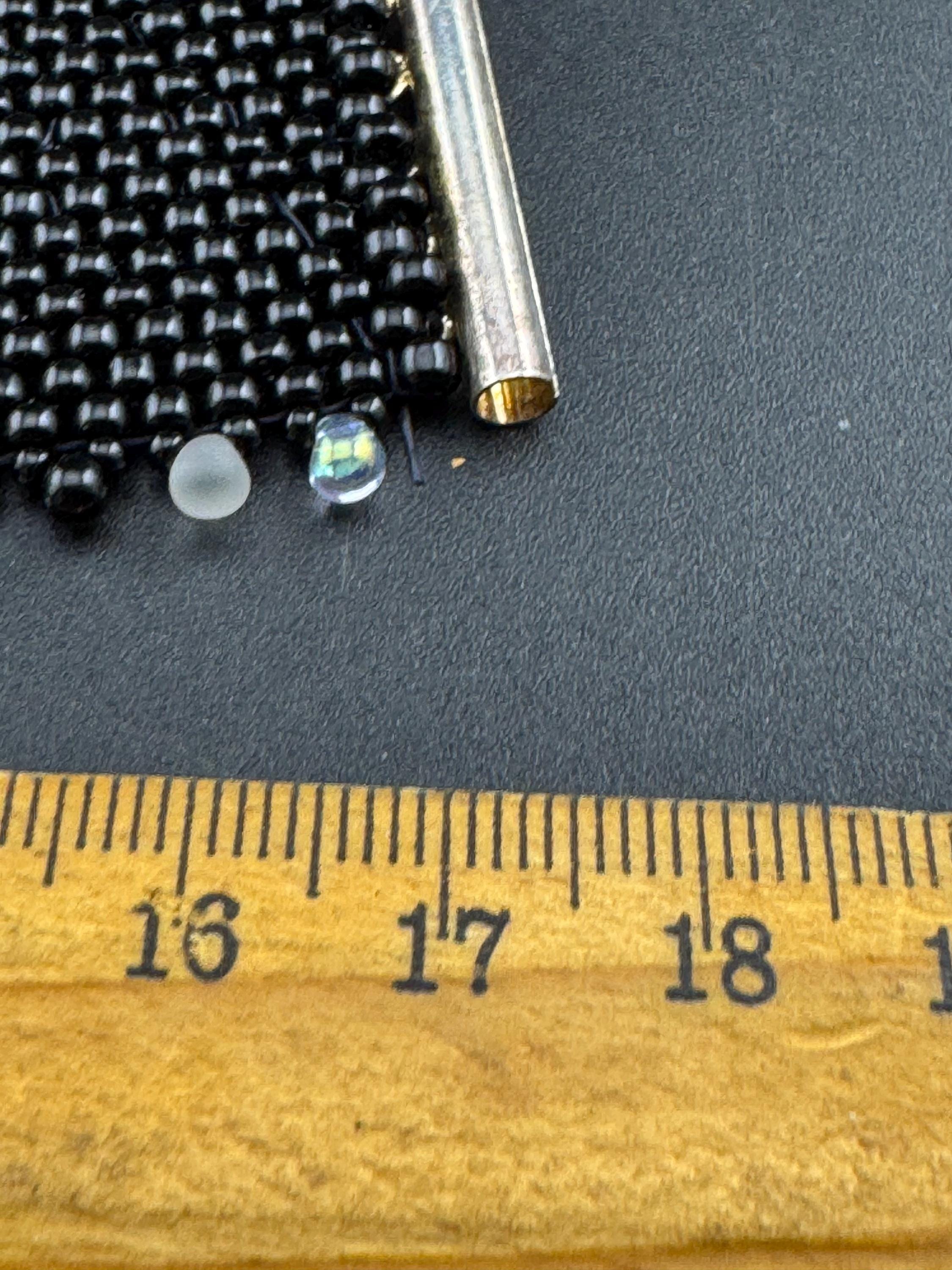 Vintage wide black seed bead woven bracelet set with Aurora borealis beads