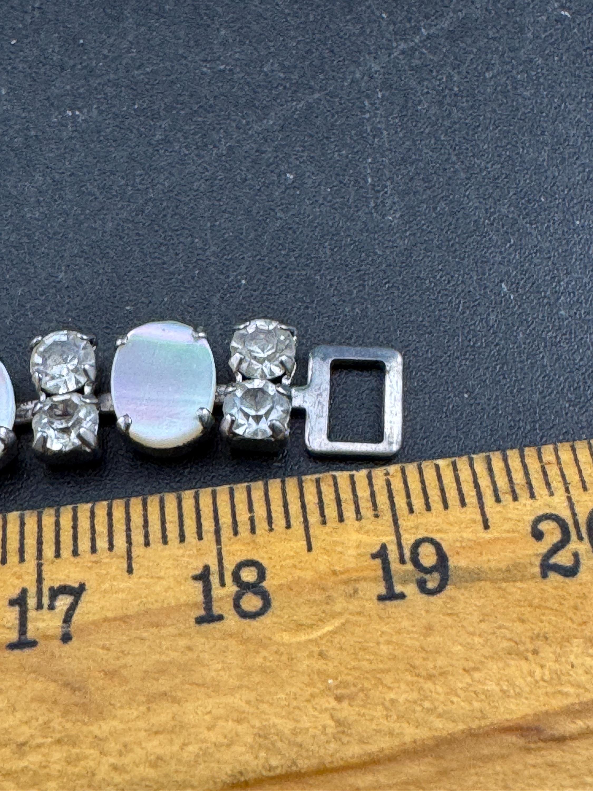 MOP Mother of pearl silver tone chrome panel link diamanté bracelet