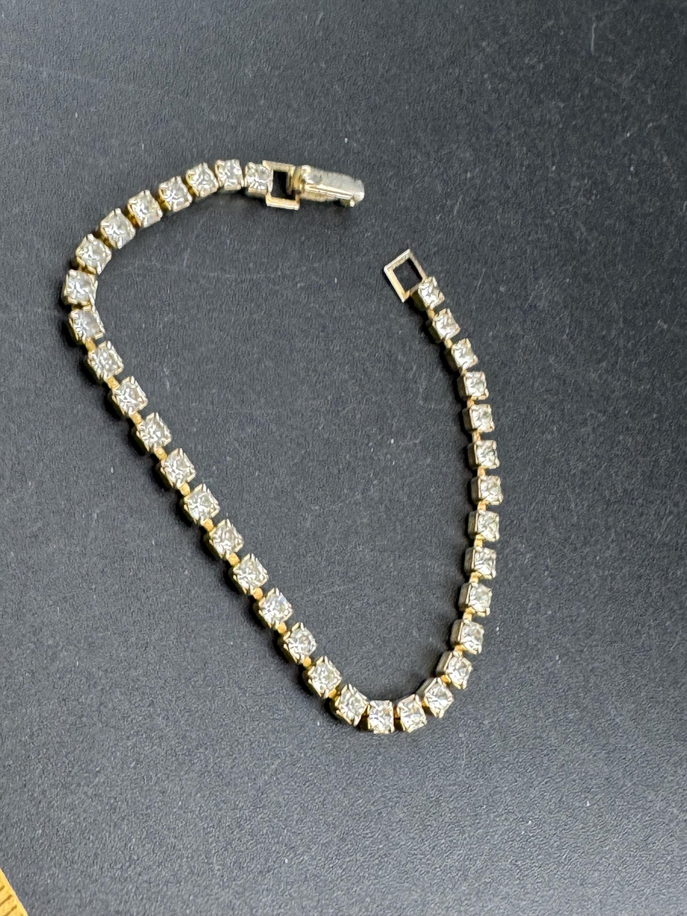 Retro slim silver clear diamanté crystal cocktail tennis bracelet