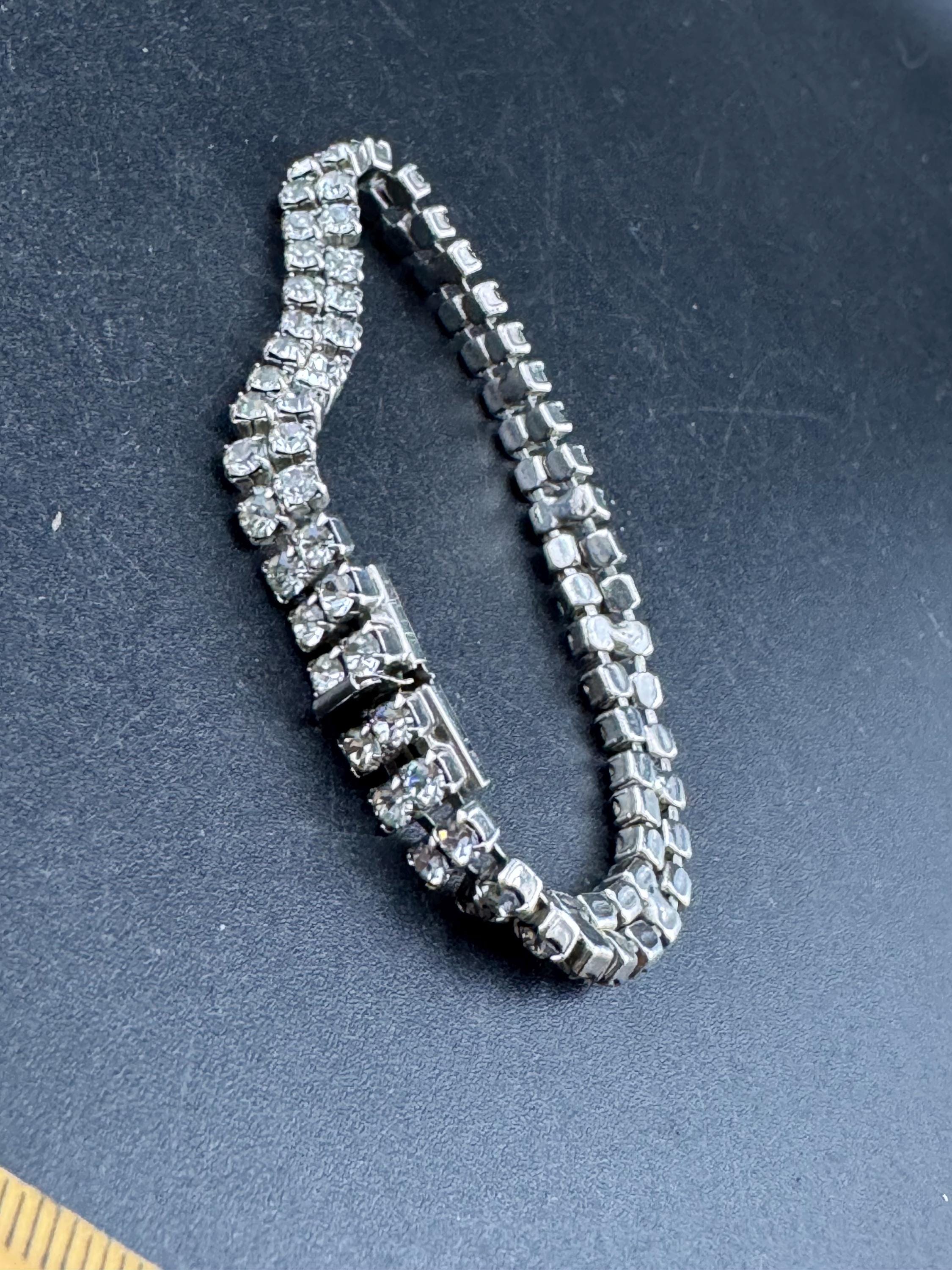 Reserved Vintage slim 2 row silver clear diamanté crystal cocktail tennis bracelet