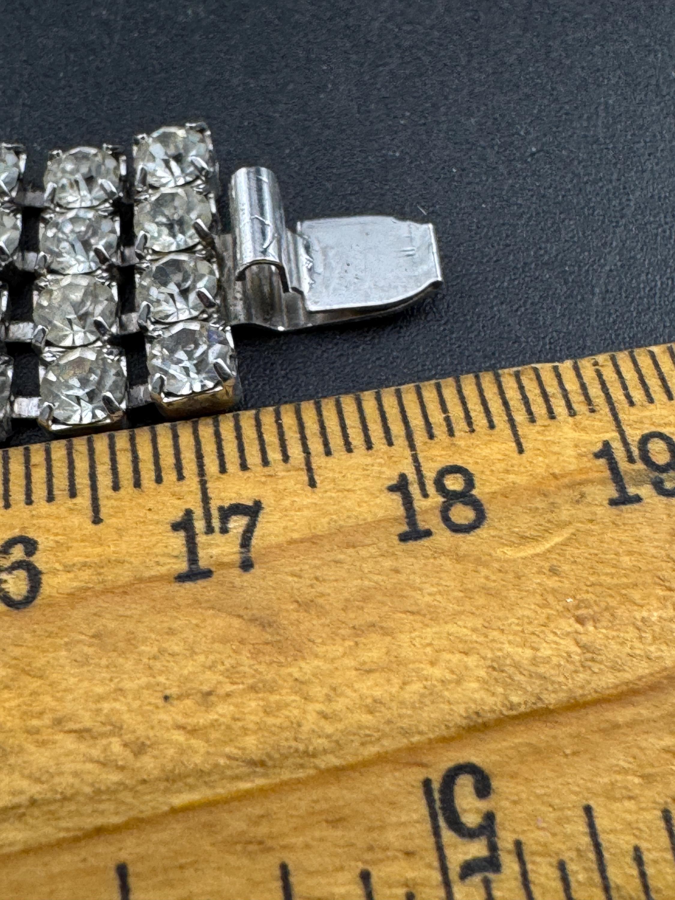 Vintage wide 4 row silver clear diamanté crystal cocktail tennis bracelet