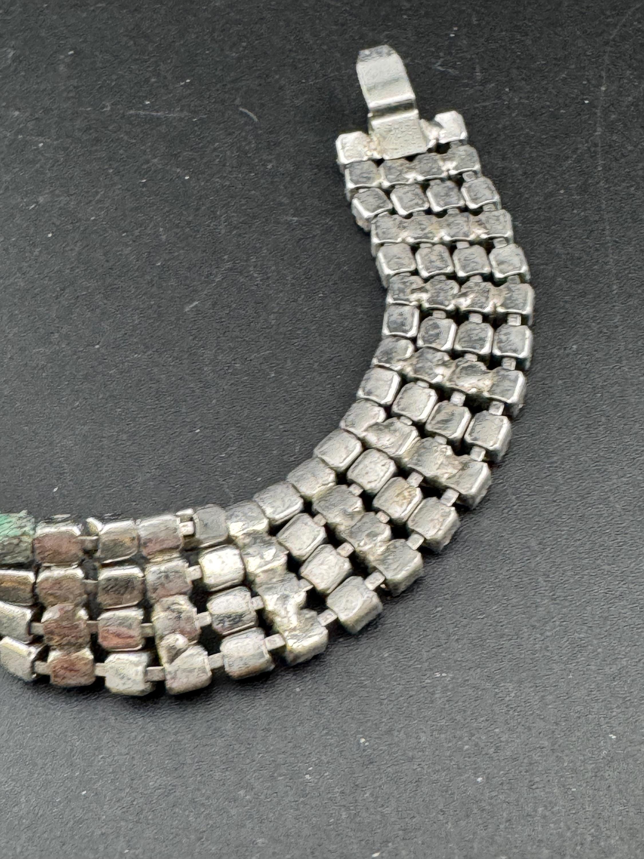 Vintage wide 4 row silver clear diamanté crystal cocktail tennis bracelet