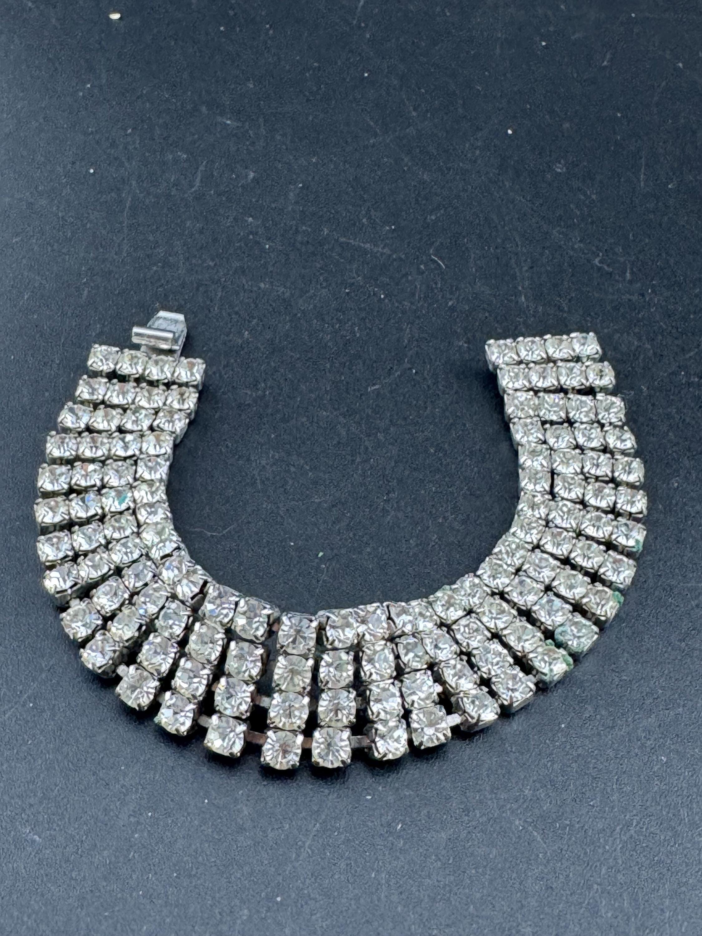 Vintage wide 4 row silver clear diamanté crystal cocktail tennis bracelet