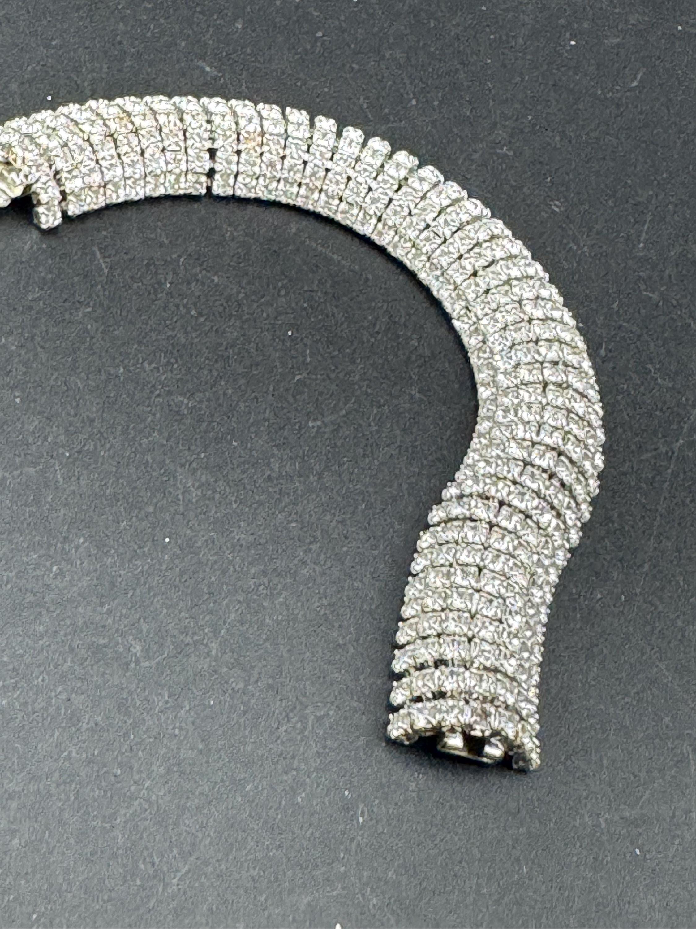 Vintage wide 8 row silver clear diamanté crystal cocktail tennis bracelet