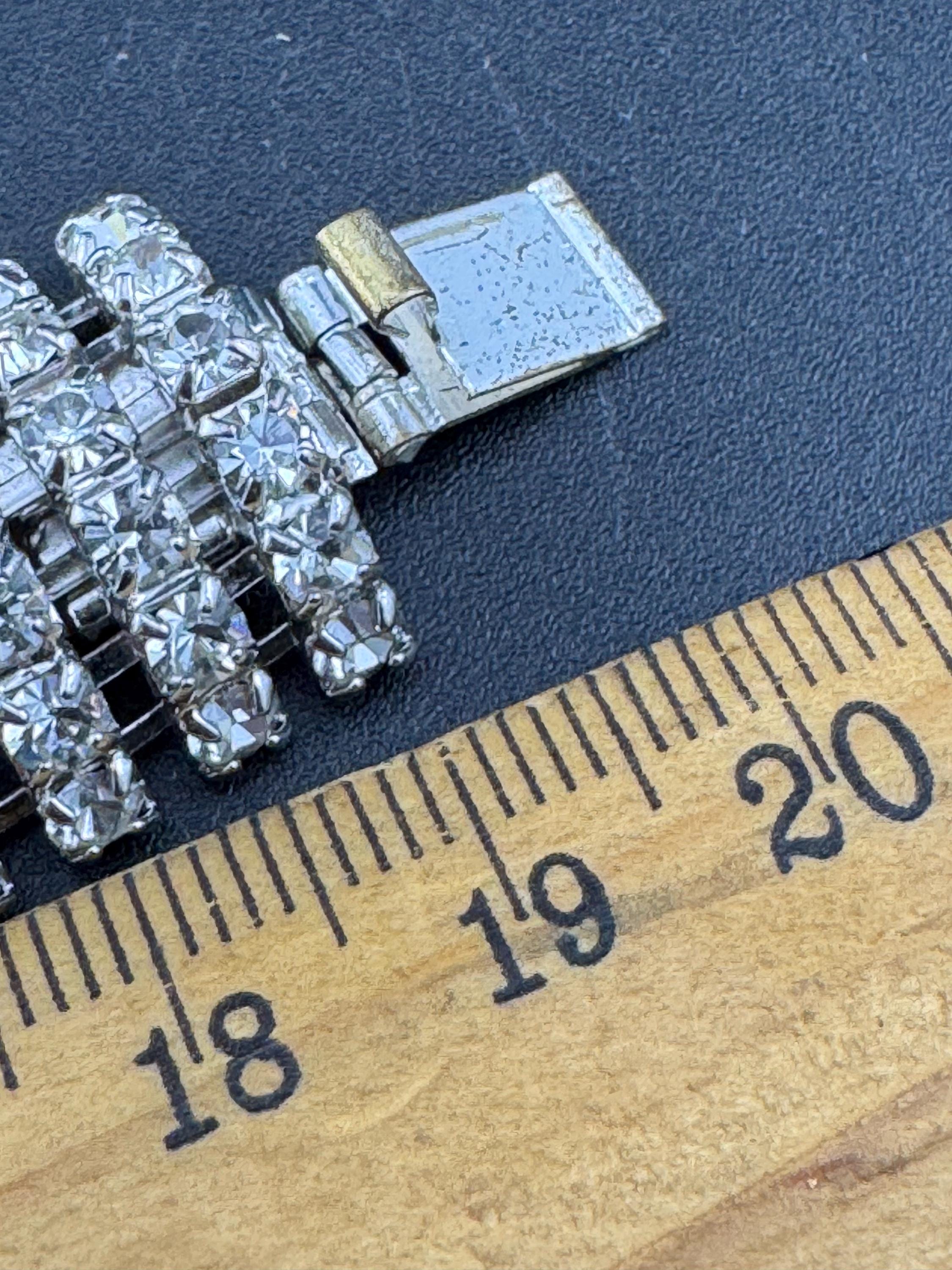 Vintage wide 8 row silver clear diamanté crystal cocktail tennis bracelet