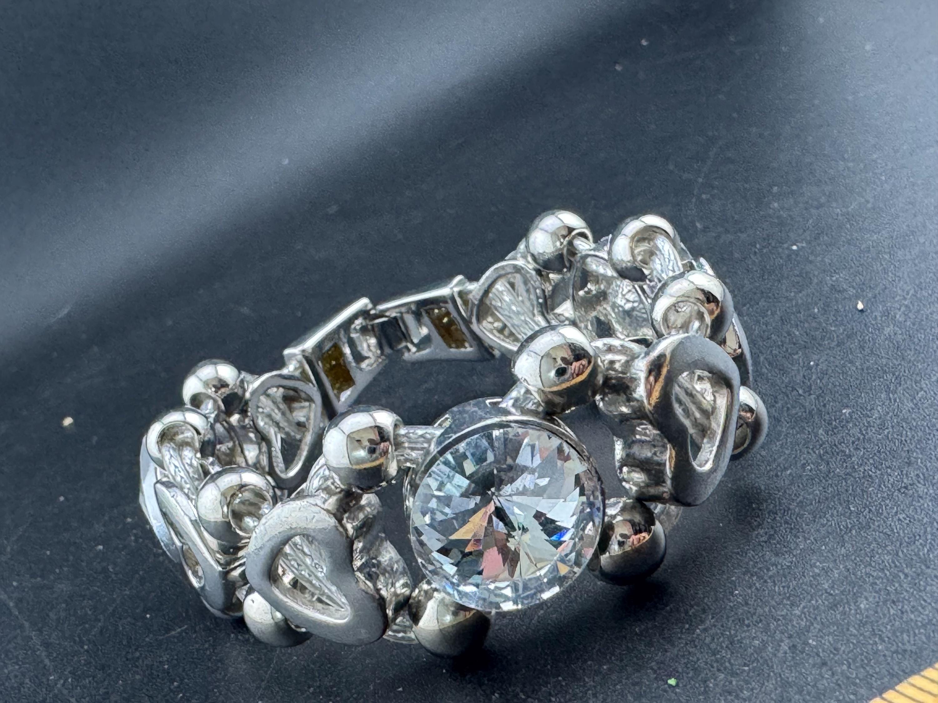 Retro chunky 2.5cm wide silver clear Rivoli crystal cocktail tennis bracelet