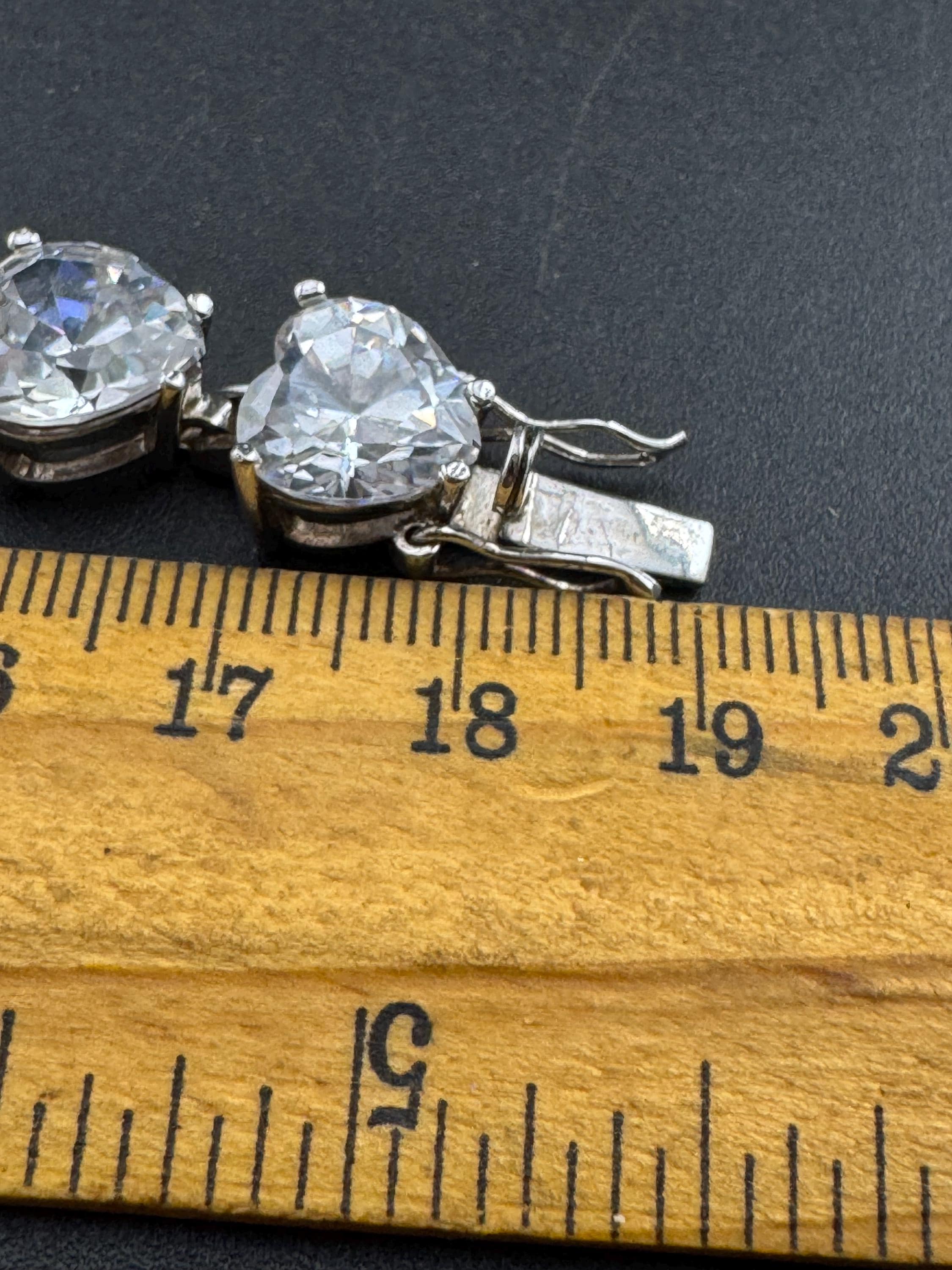 Retro Swarovski Crystal  wide silver clear love heart cocktail tennis bracelet