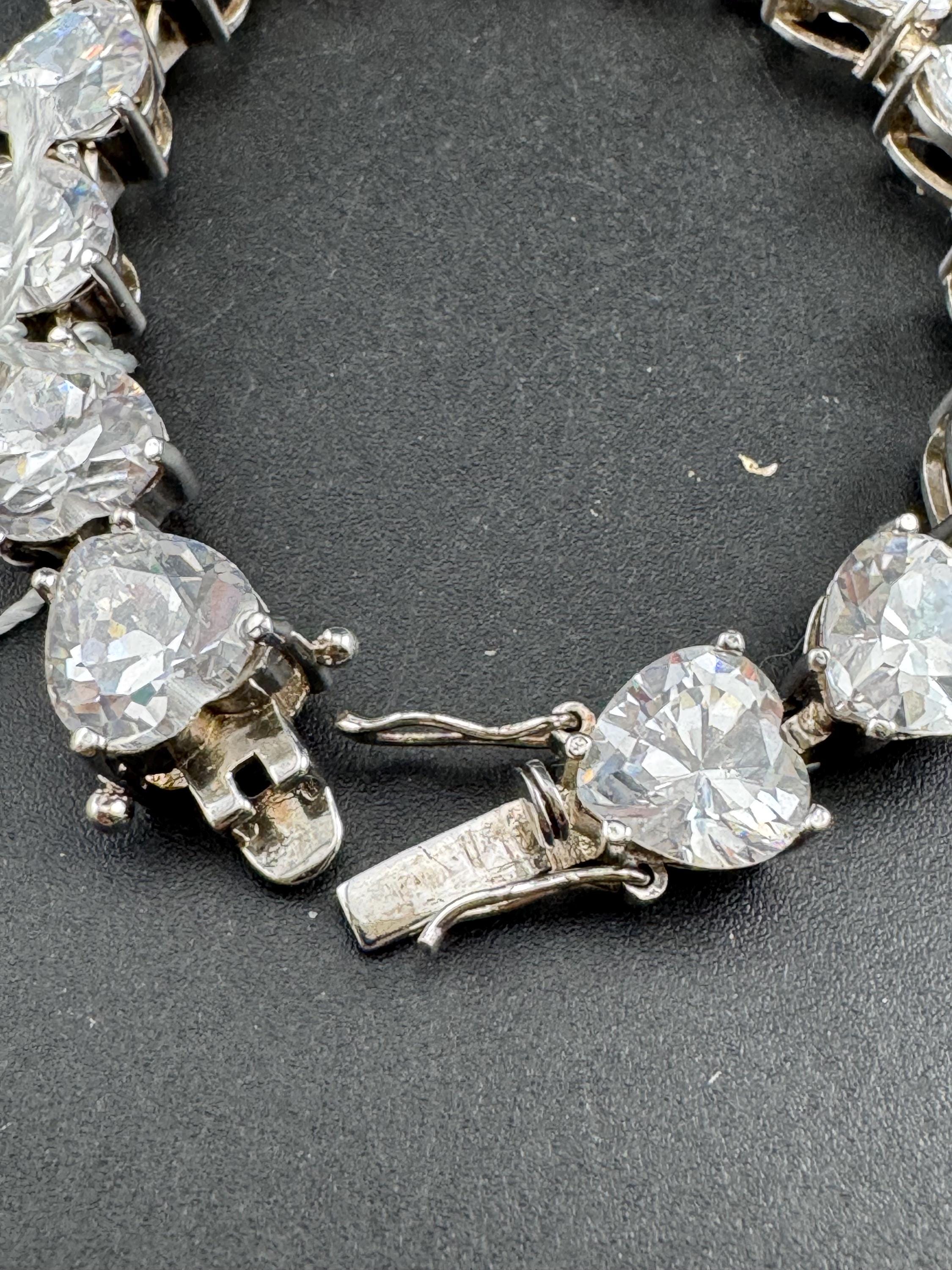 Retro Swarovski Crystal  wide silver clear love heart cocktail tennis bracelet