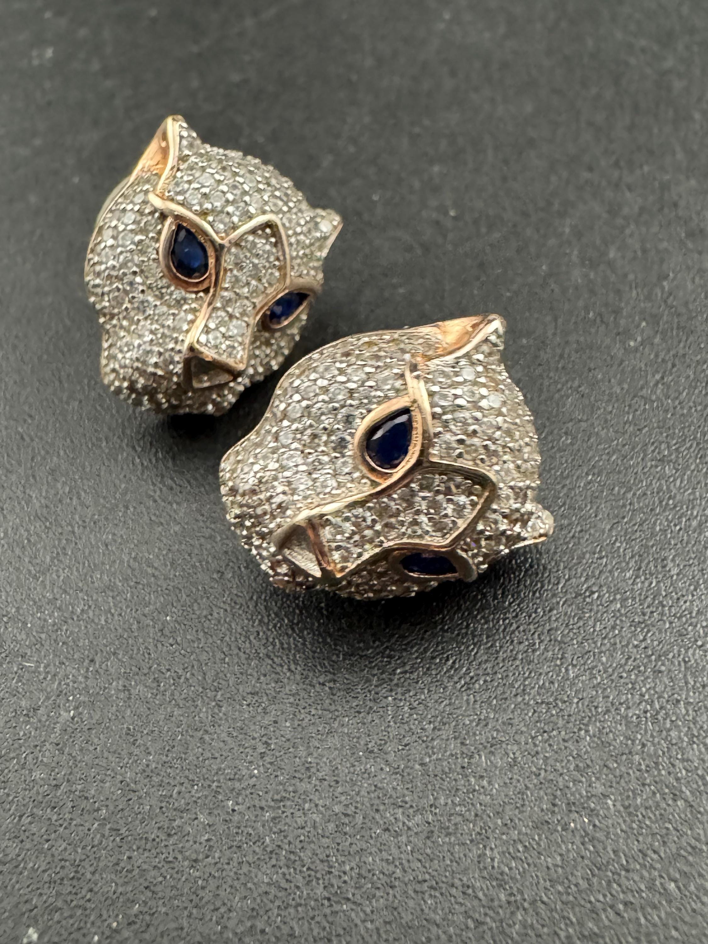 Sterling Silver Leopard Stud Earrings, Rose Gold Plated, CZ Crystal