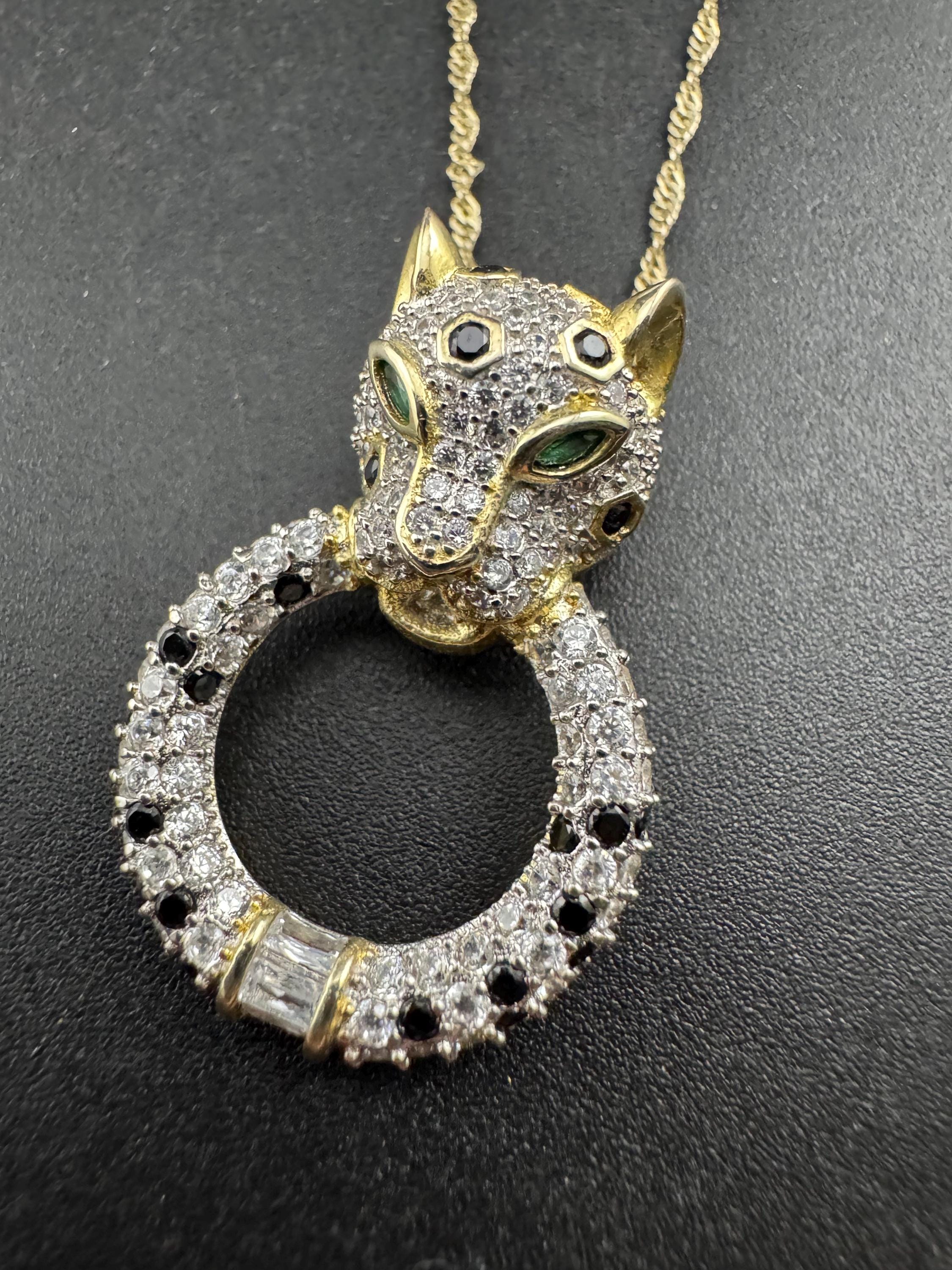 CZ Leopard Pendant Necklace – Gold on 925 Sterling Silver, 44cm