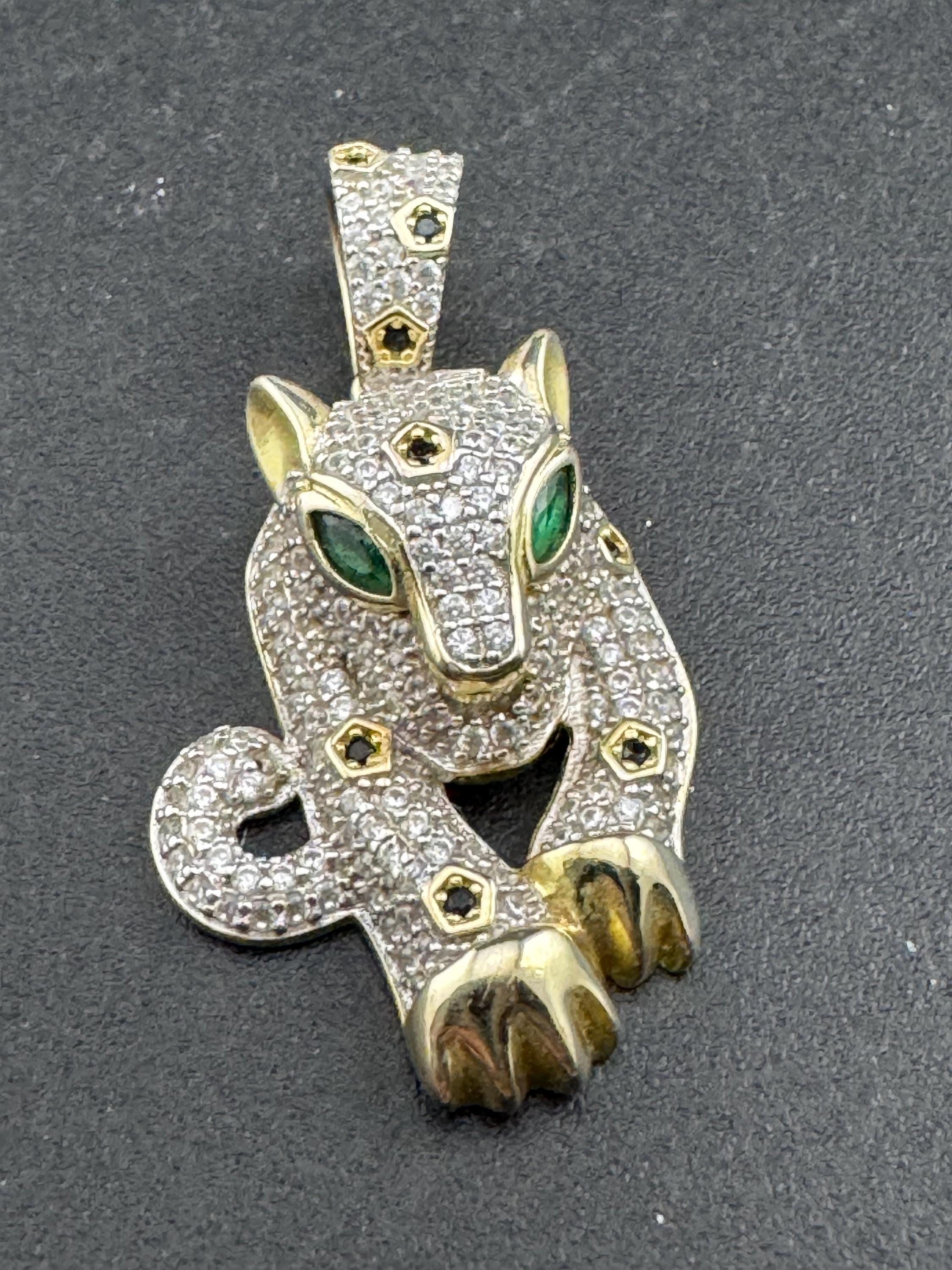 CZ Leopard Pendant - Gold on Sterling Silver Big Cat Necklace