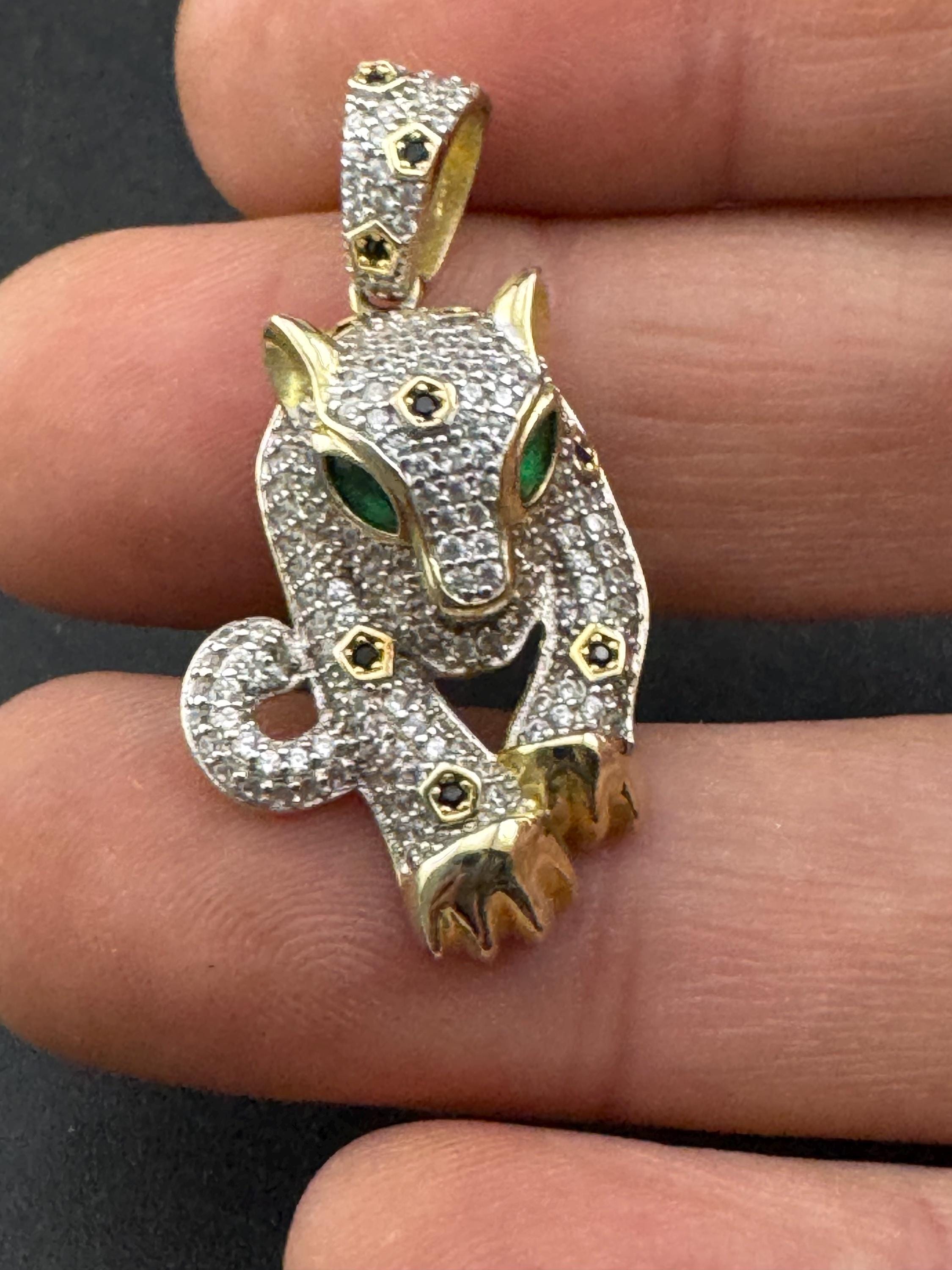 CZ Leopard Pendant - Gold on Sterling Silver Big Cat Necklace