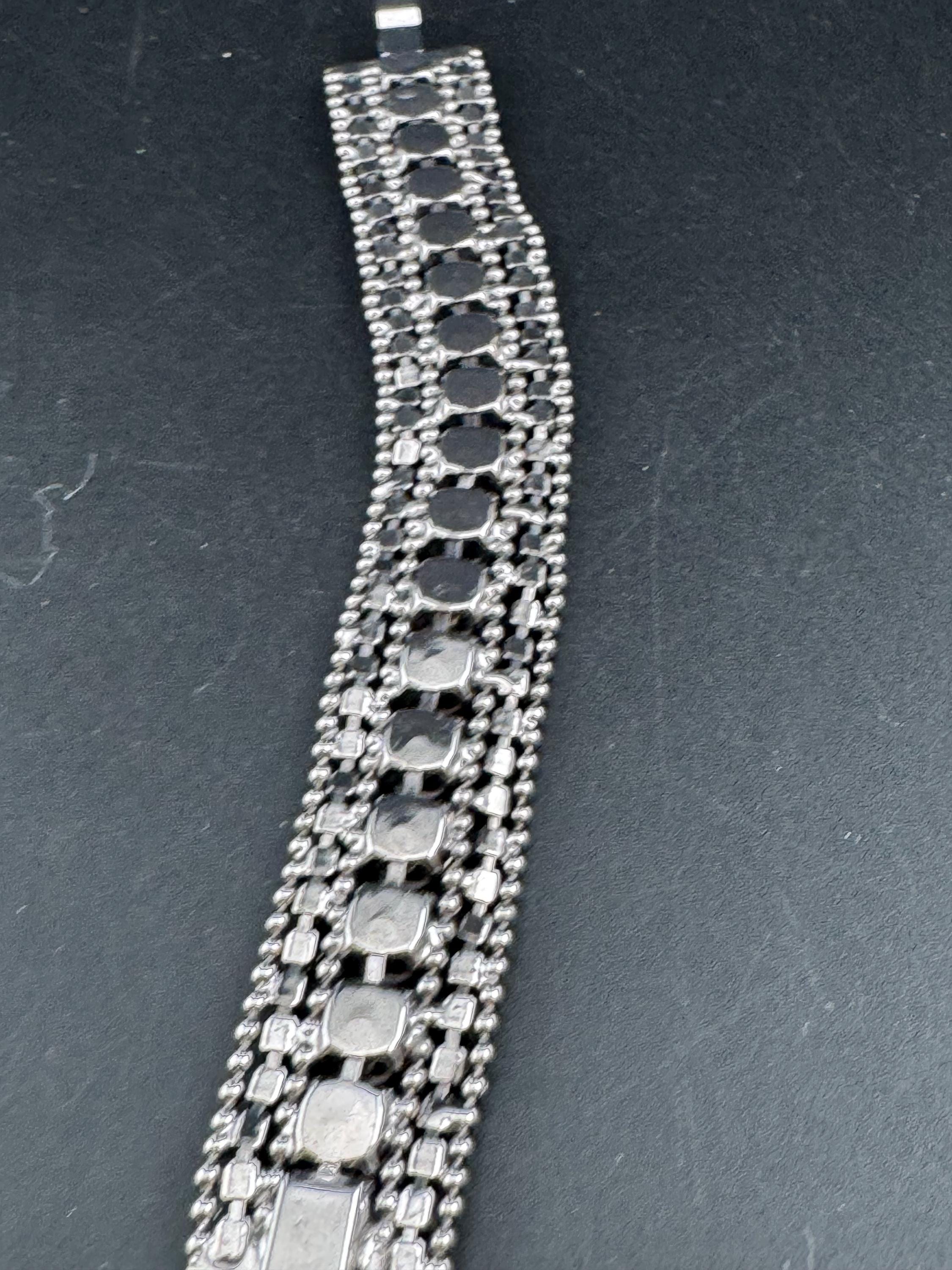 Vintage 2.5cm wide silver clear diamanté crystal cocktail tennis bracelet