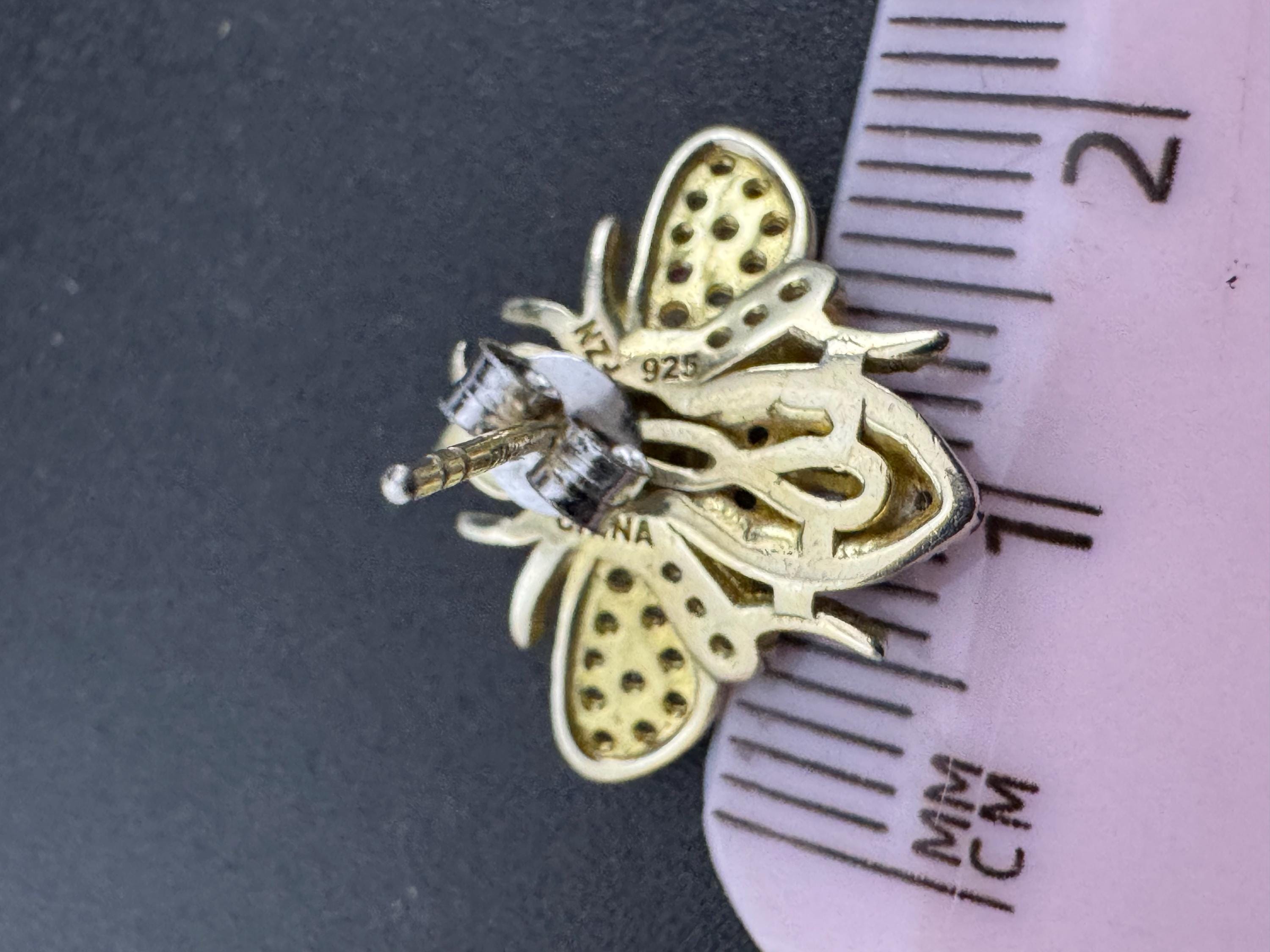 925 gold vermeil cz enamel Bee stud earrings, sterling silver by cote d argent
