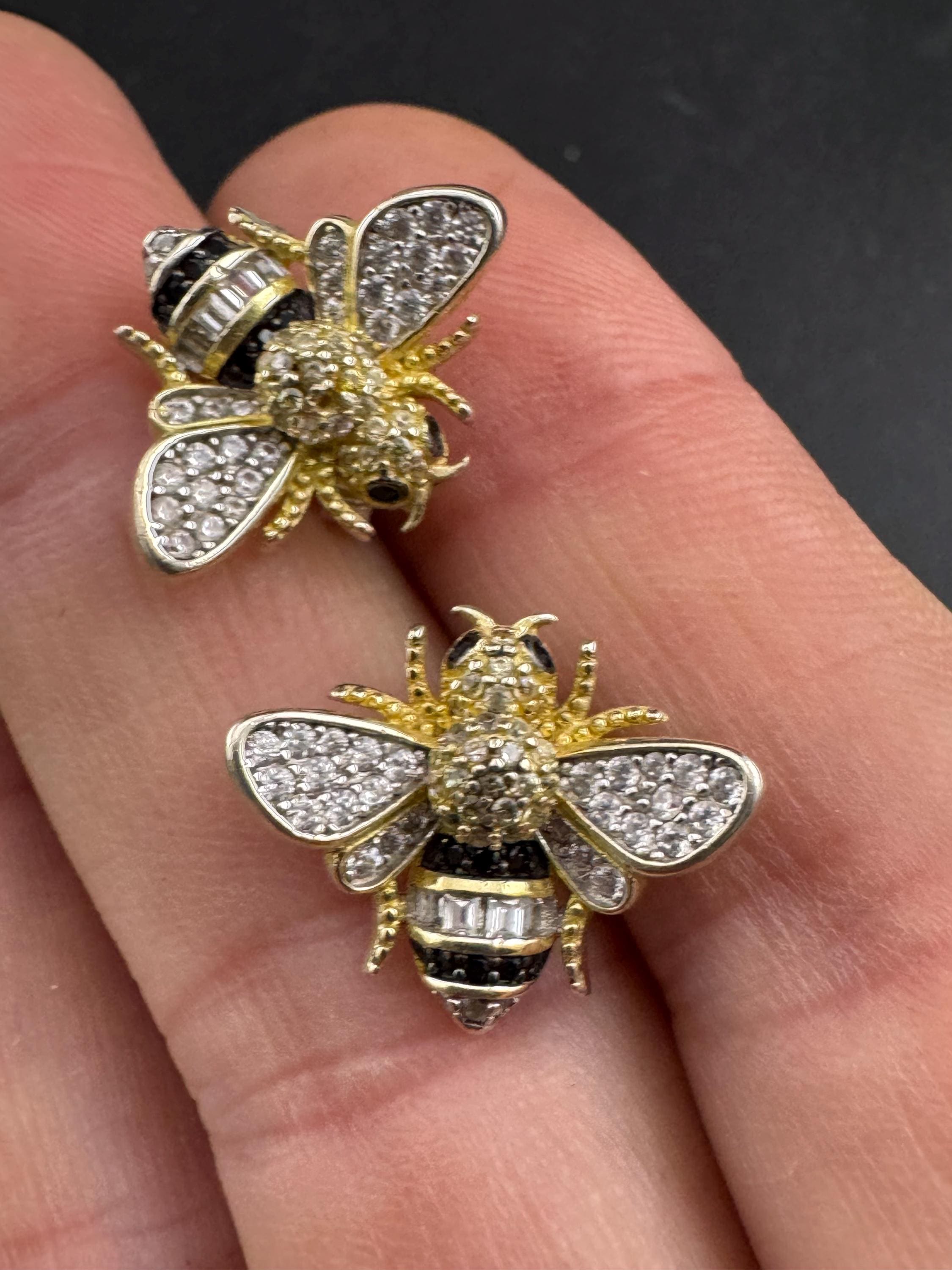 925 gold vermeil cz enamel Bee stud earrings, sterling silver by cote d argent