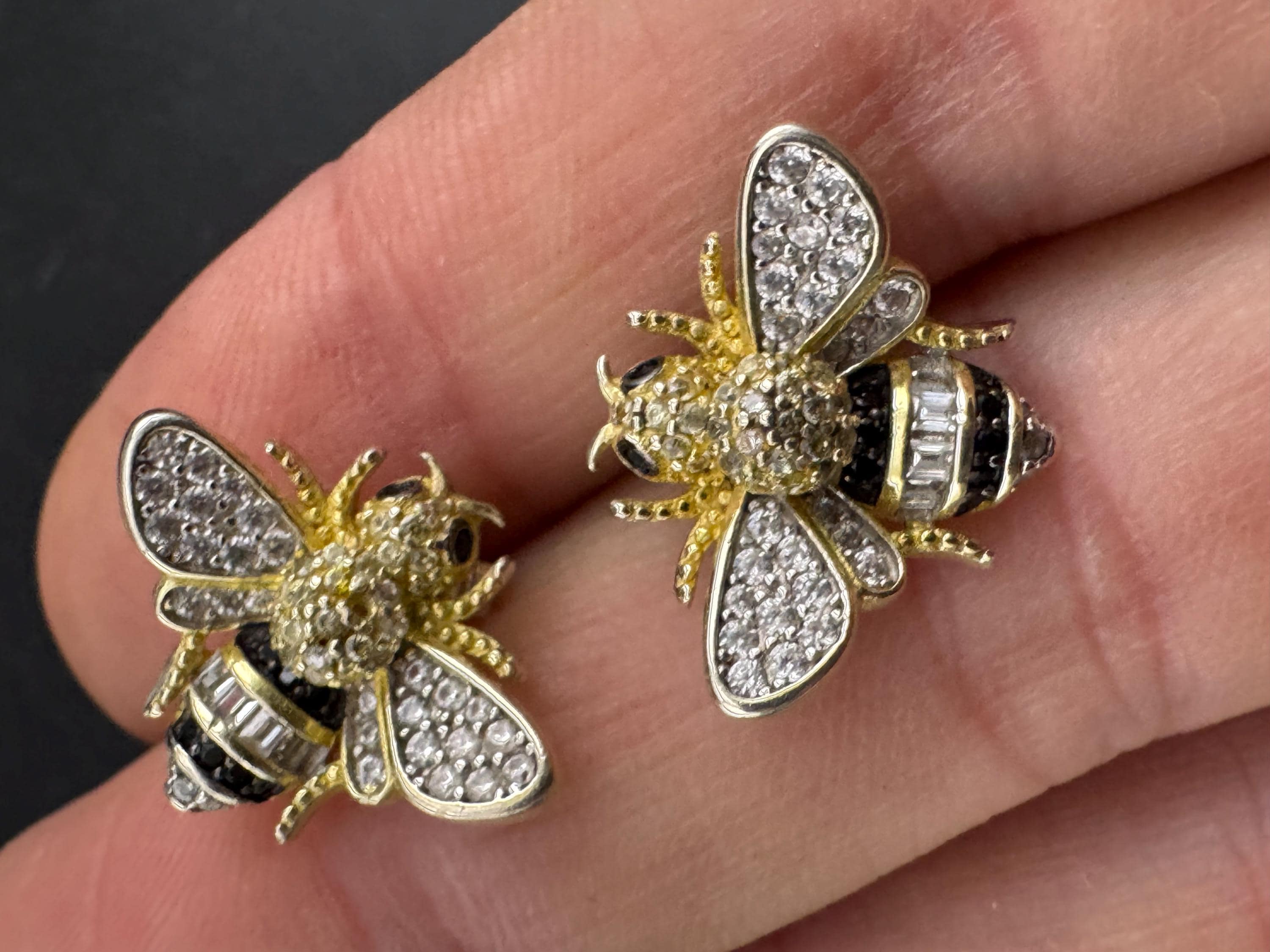 925 gold vermeil cz enamel Bee stud earrings, sterling silver by cote d argent
