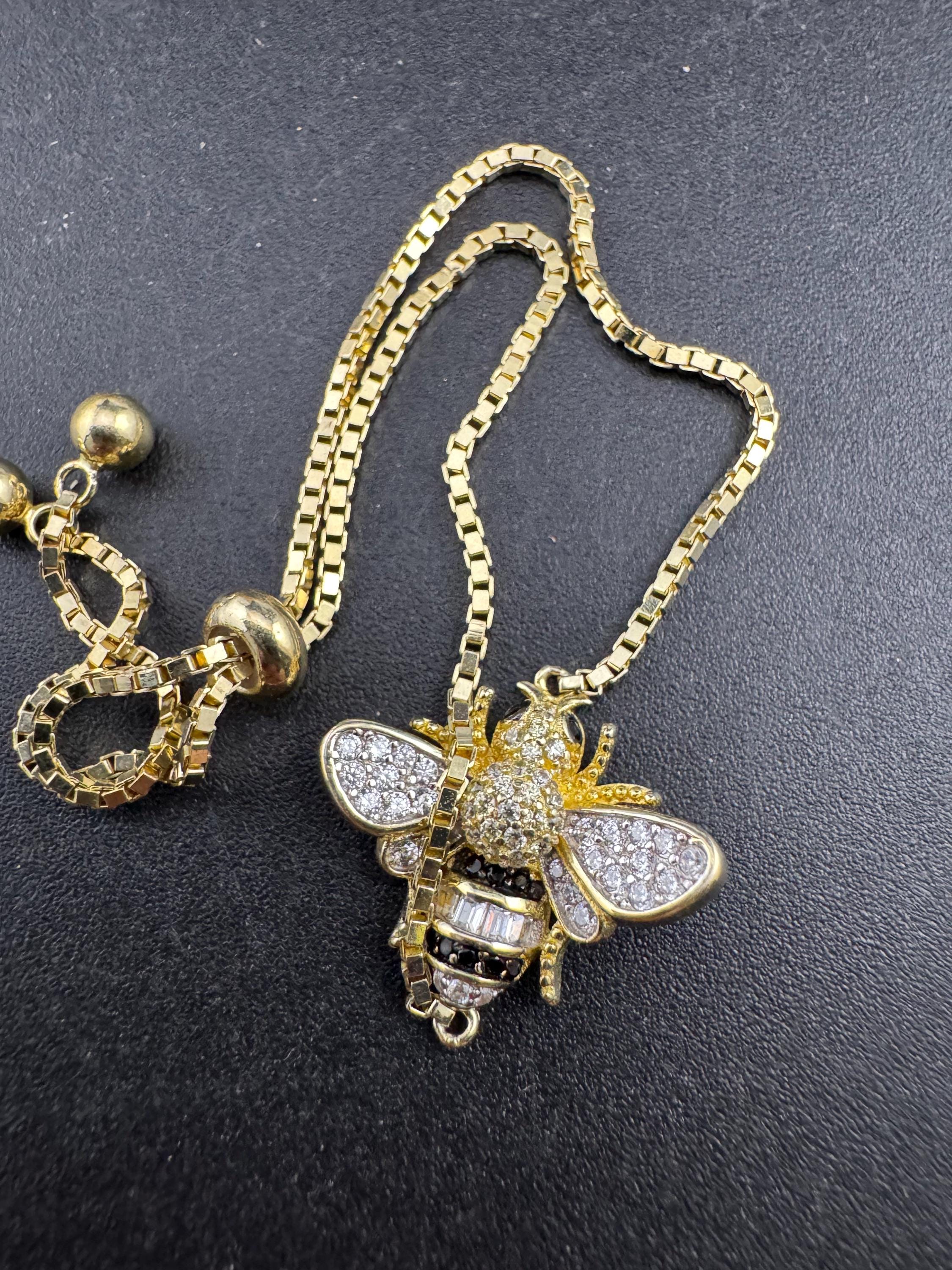 925 CZ bee bracelet , gold over sterling silver by cote d argent