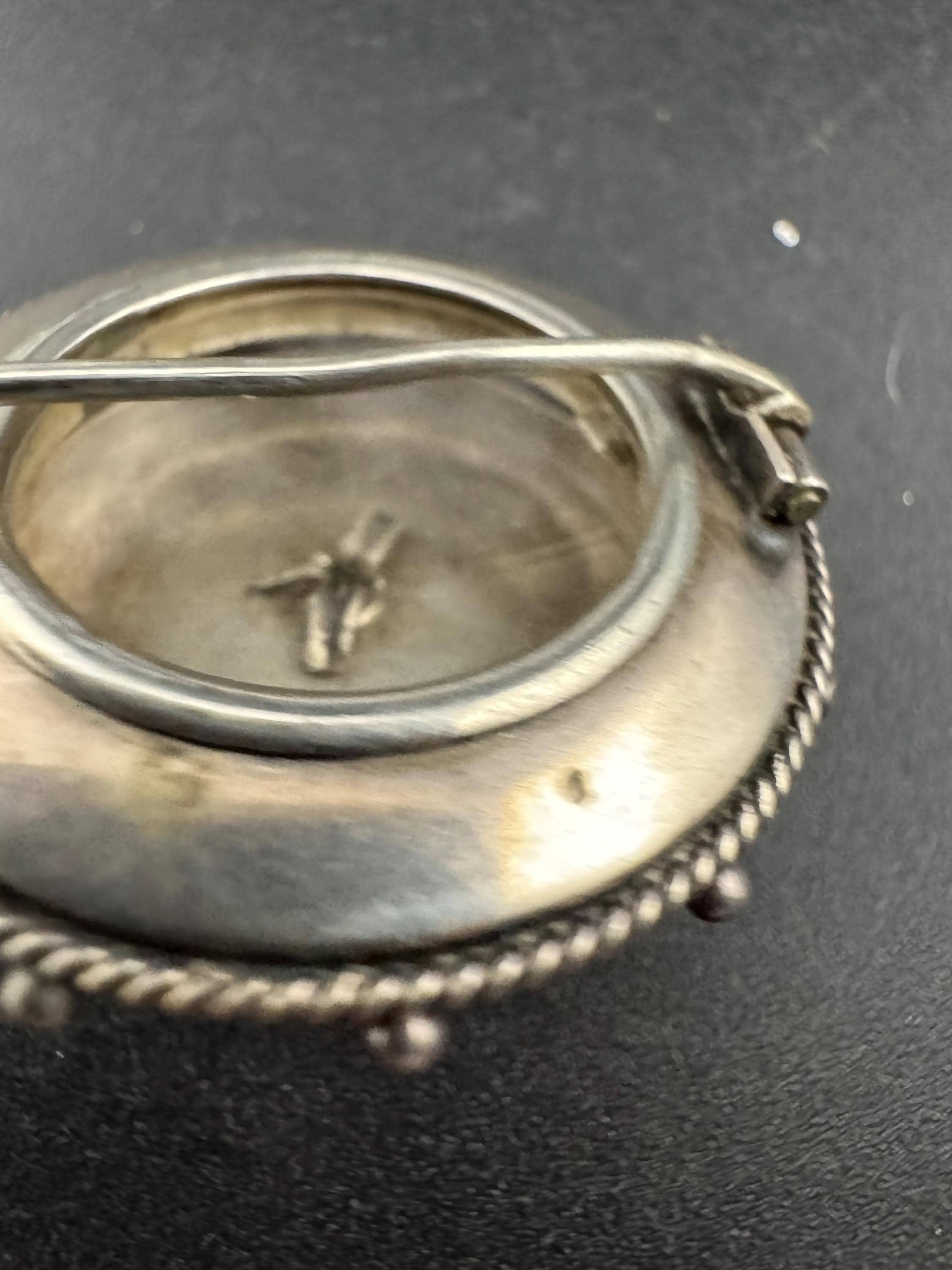 Victorian silver round bullseye mourning brooch,  fully tested