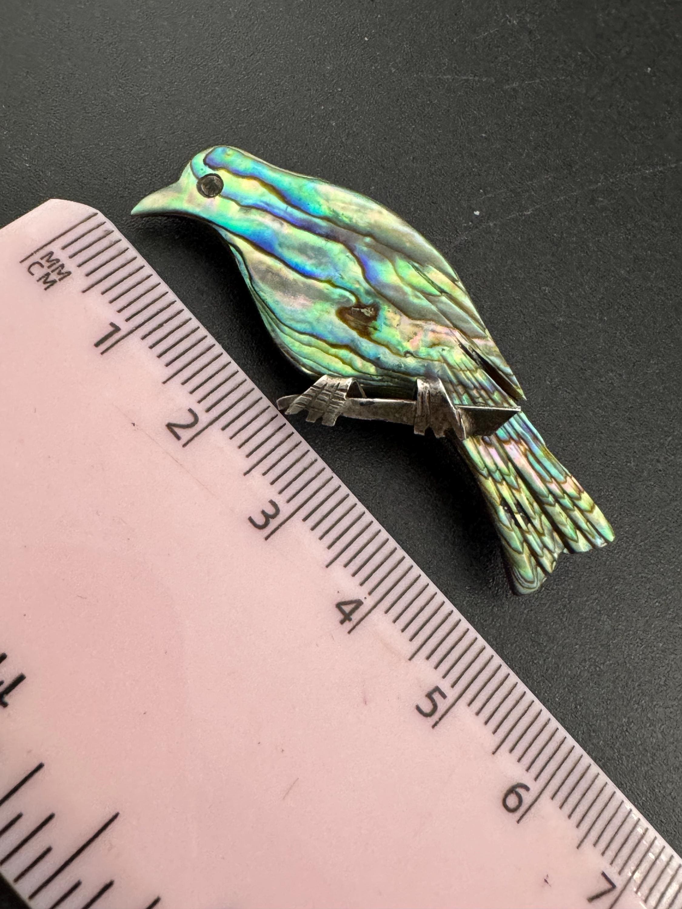925 abalone shell bird Brooch, sterling silver