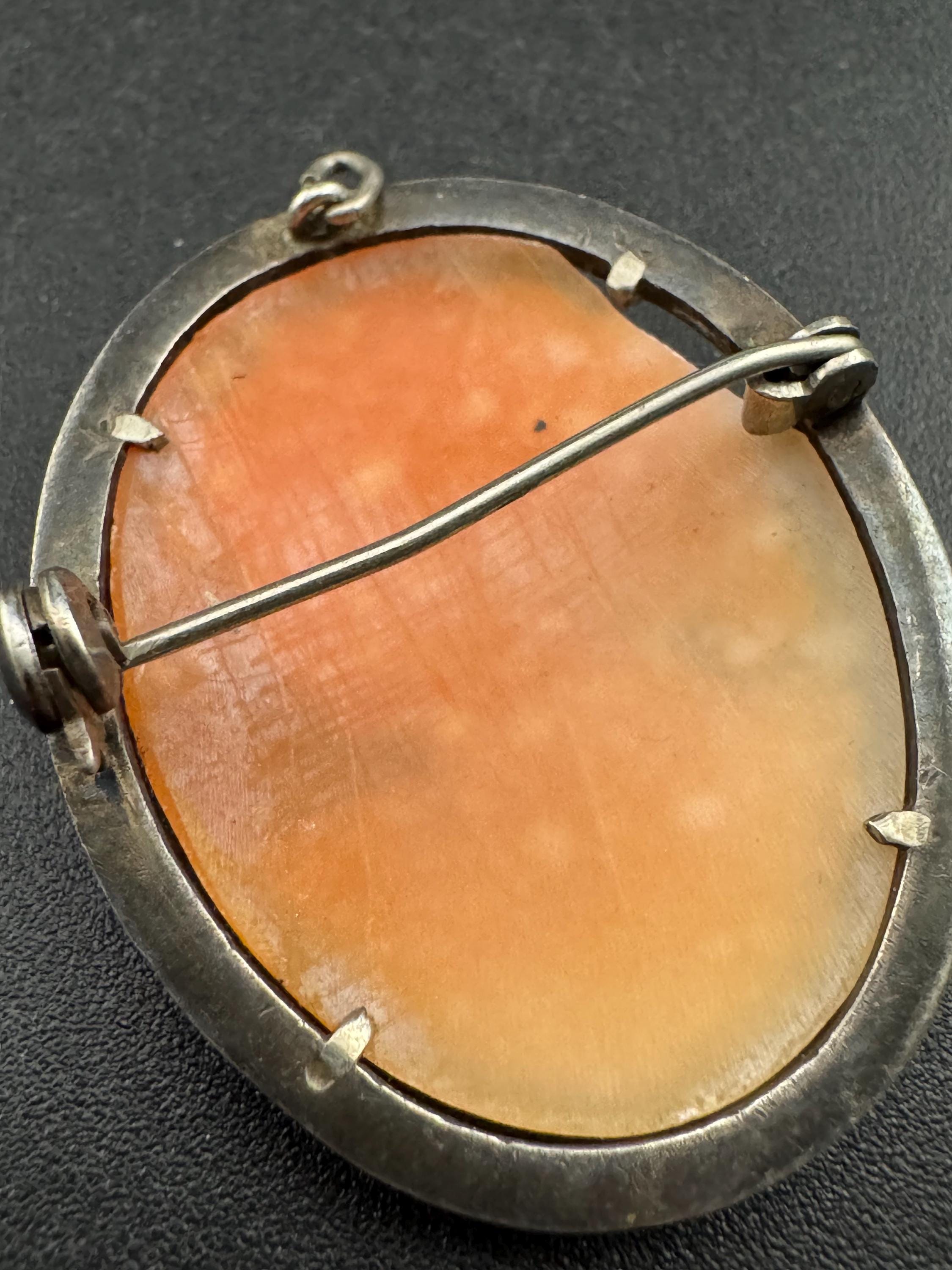 Antique Carved Cameo Brooch: 800 Continental Silver, Art Deco