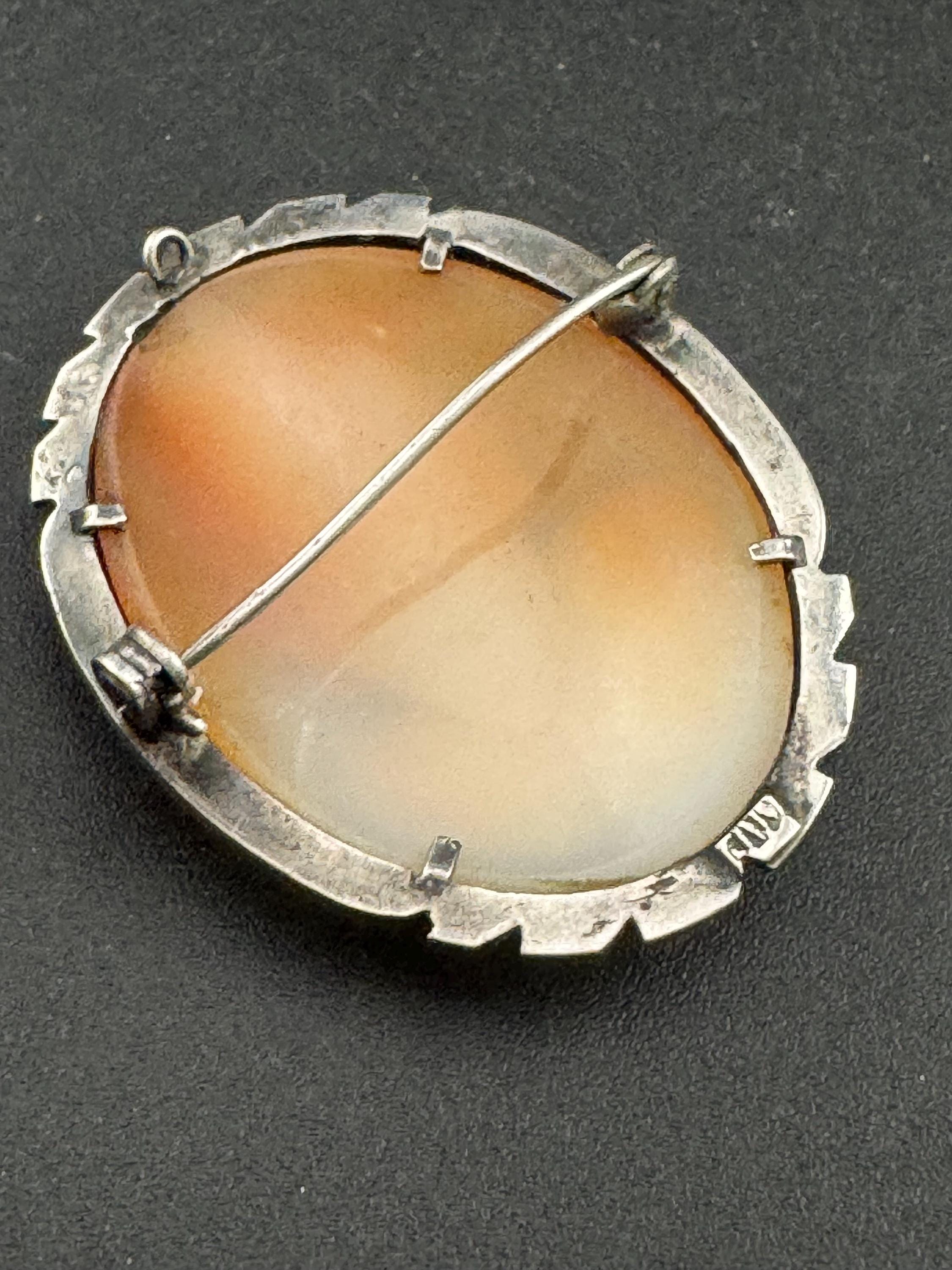 Antique Carved Cameo Brooch: 800 Continental Silver, Art Deco