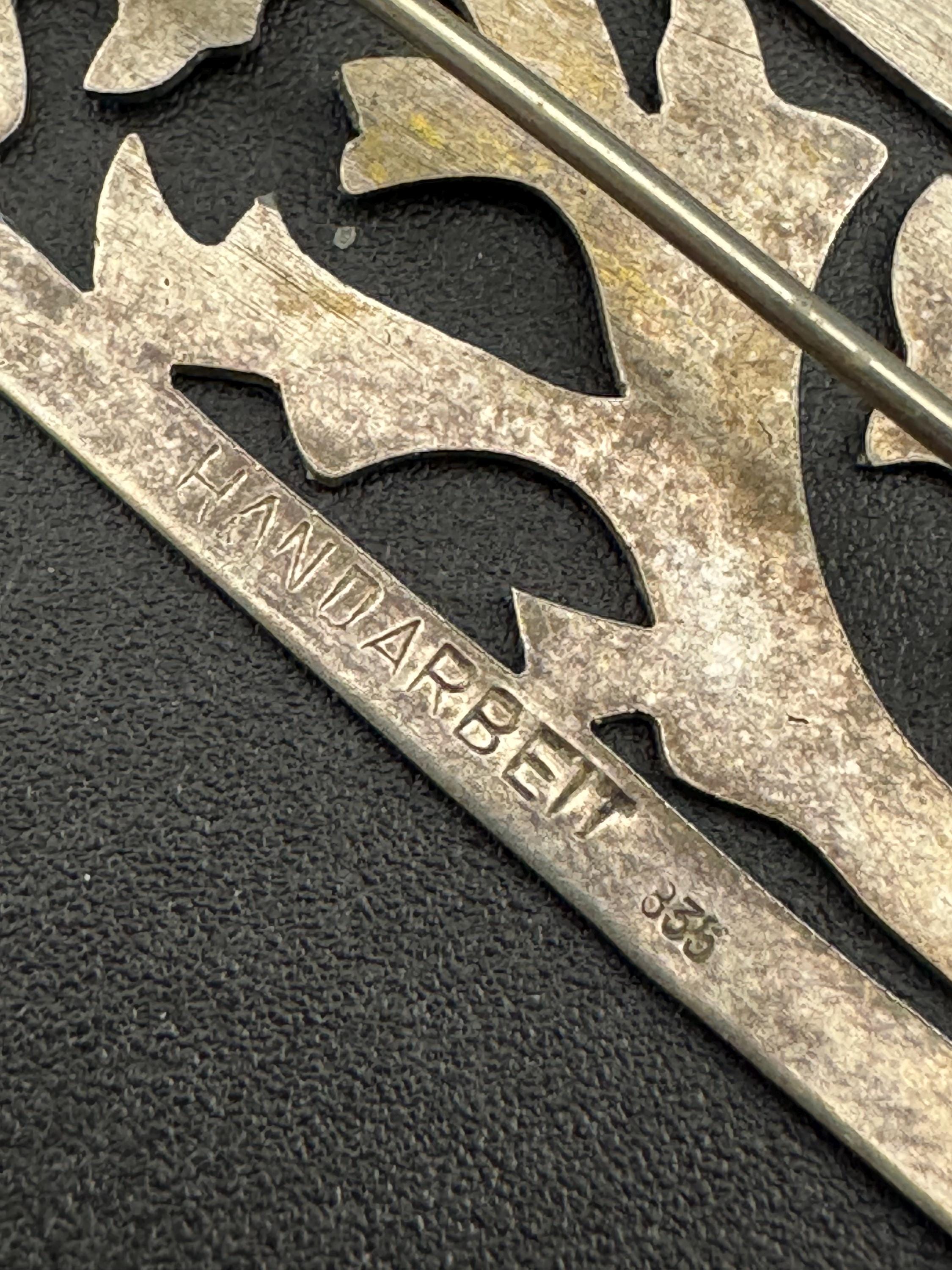 Stamped handarbeit Vintage 835 silver openwork Brooch, 6.1grams