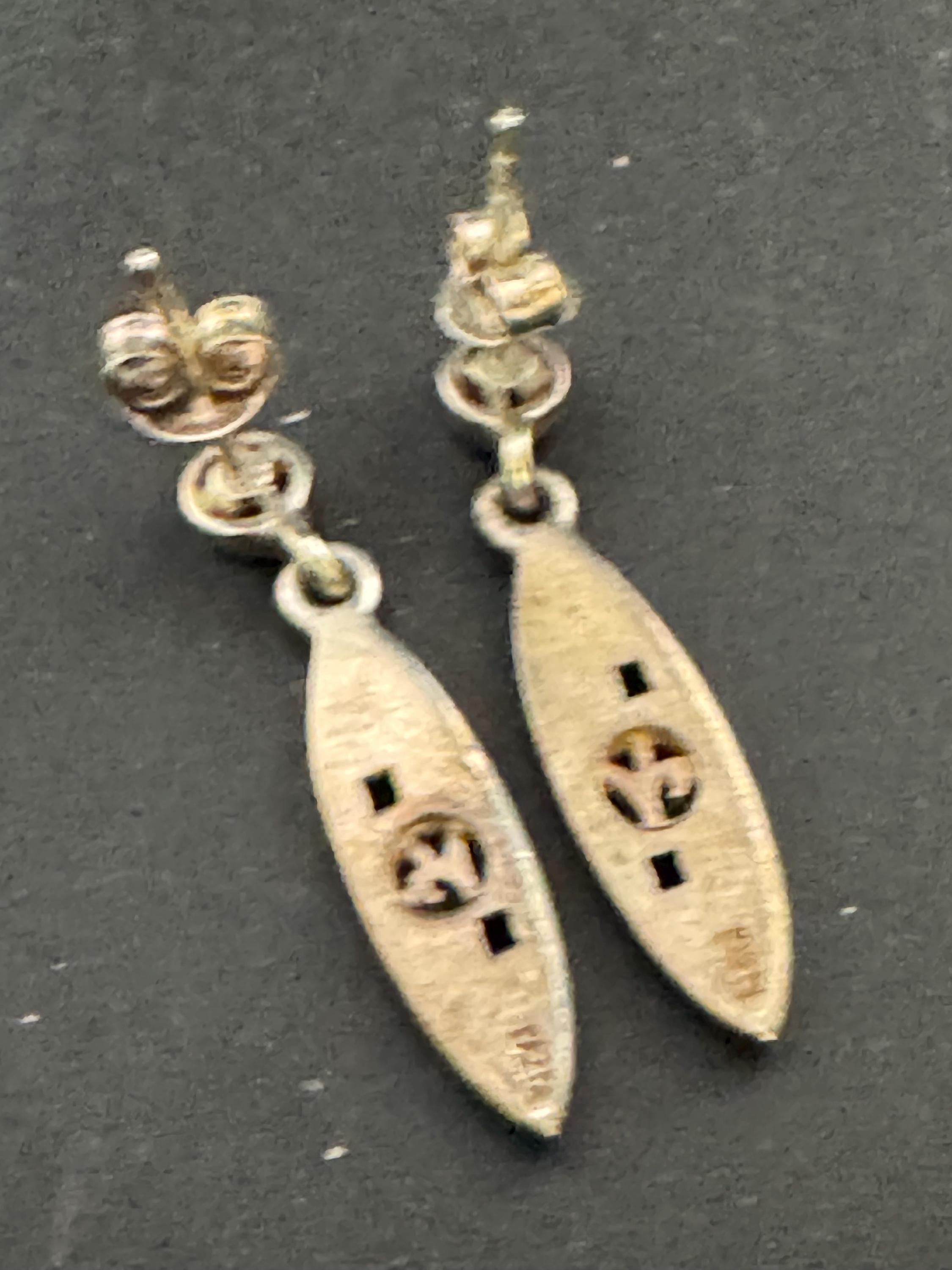 Vintage Sterling Silver drop Earrings, Art nouveau style 925