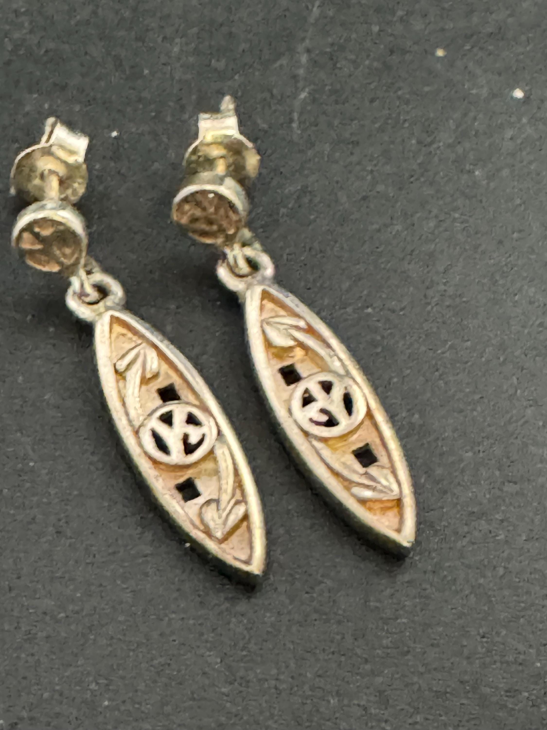 Vintage Sterling Silver drop Earrings, Art nouveau style 925