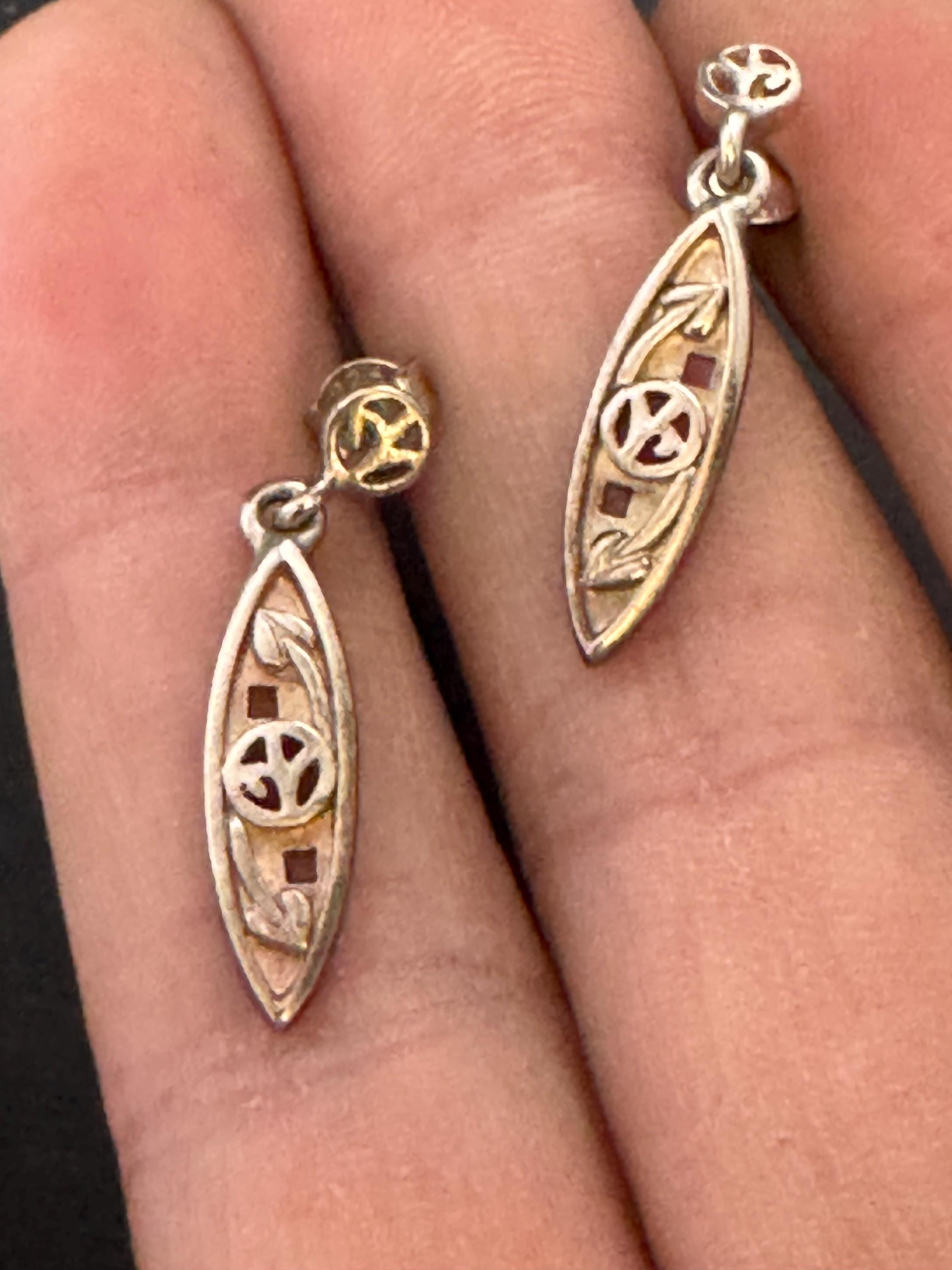 Vintage Sterling Silver drop Earrings, Art nouveau style 925