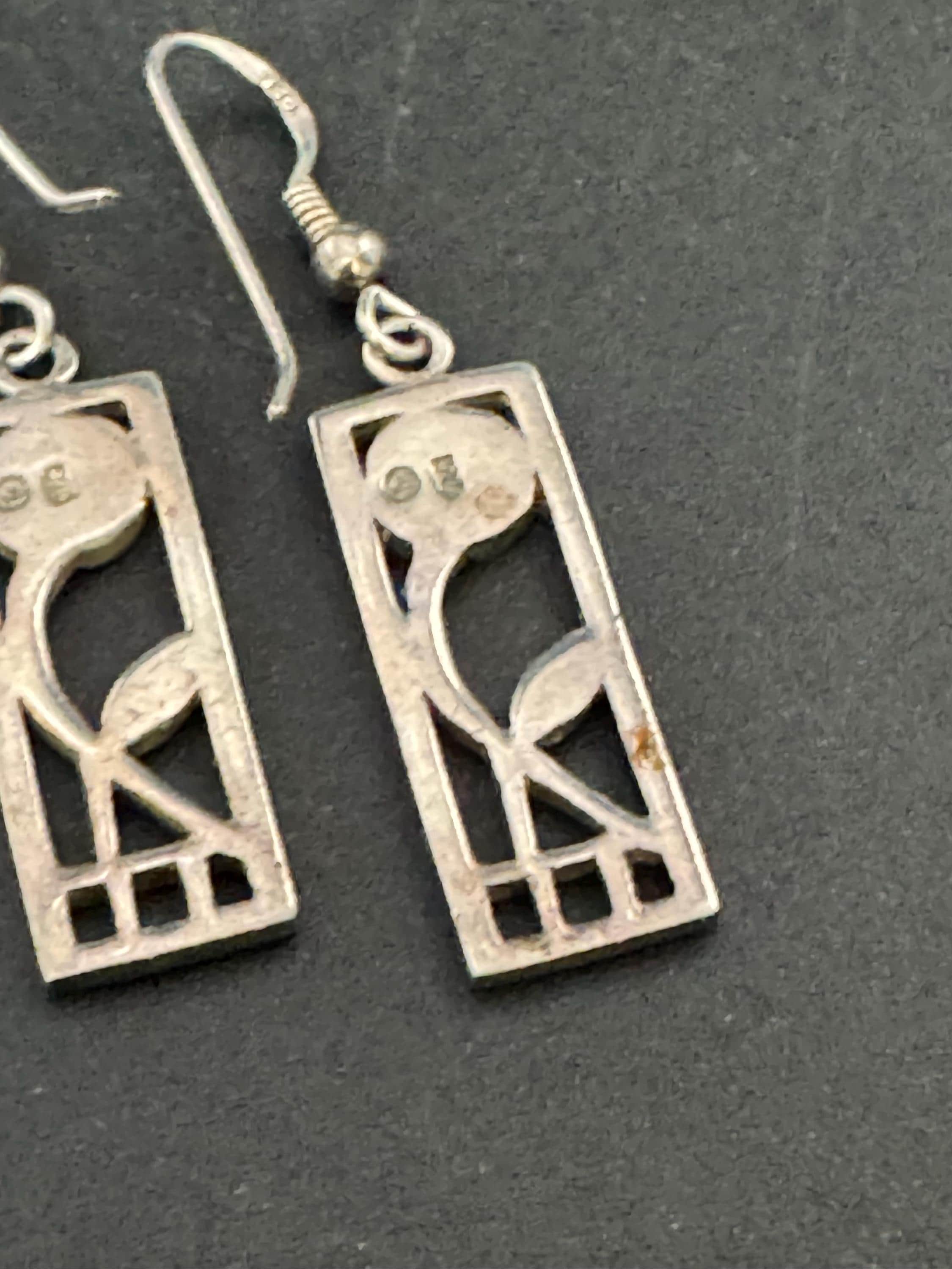 Vintage Sterling Silver drop Earrings, Art nouveau openwork 925