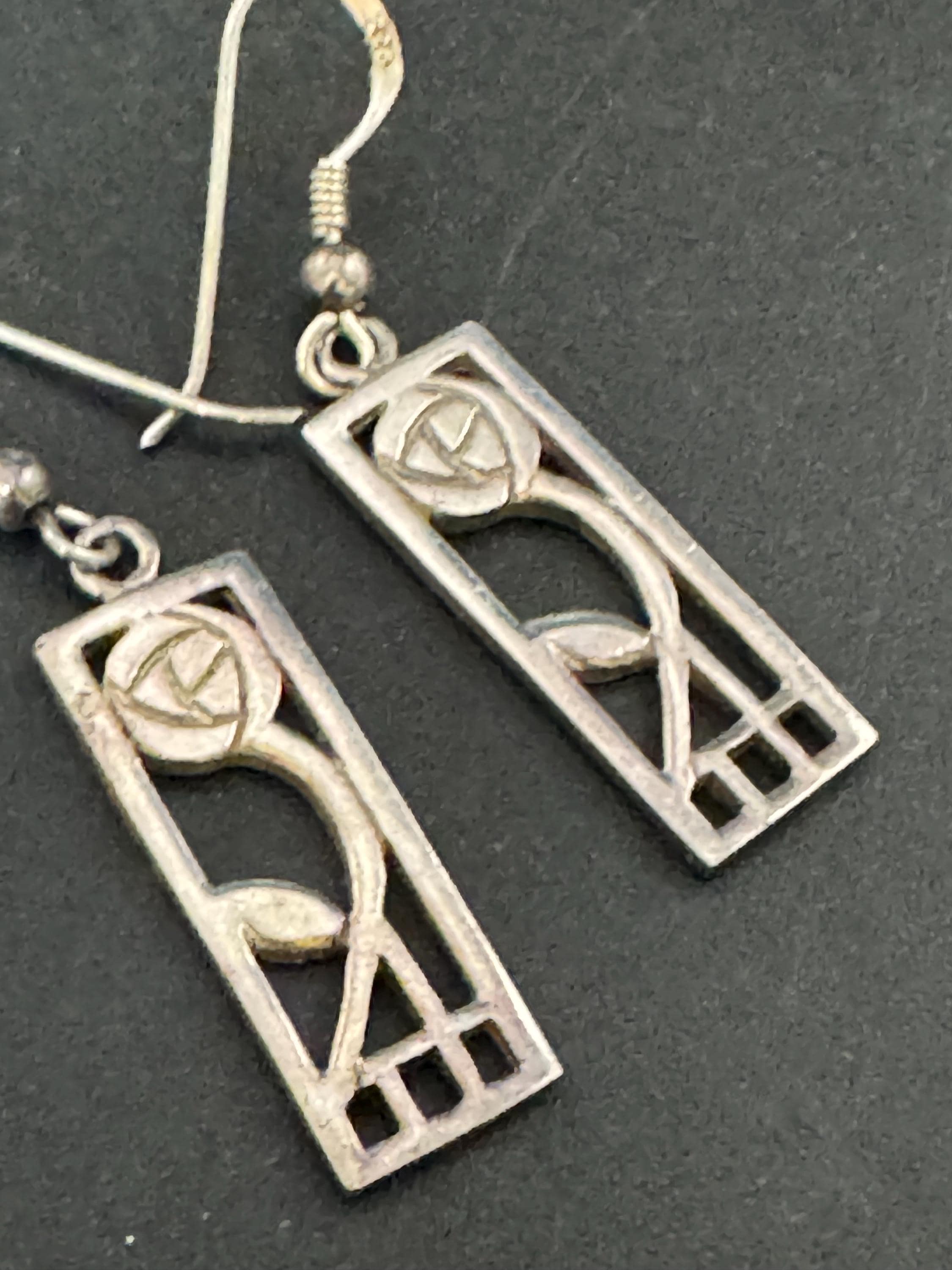 Vintage Sterling Silver drop Earrings, Art nouveau openwork 925