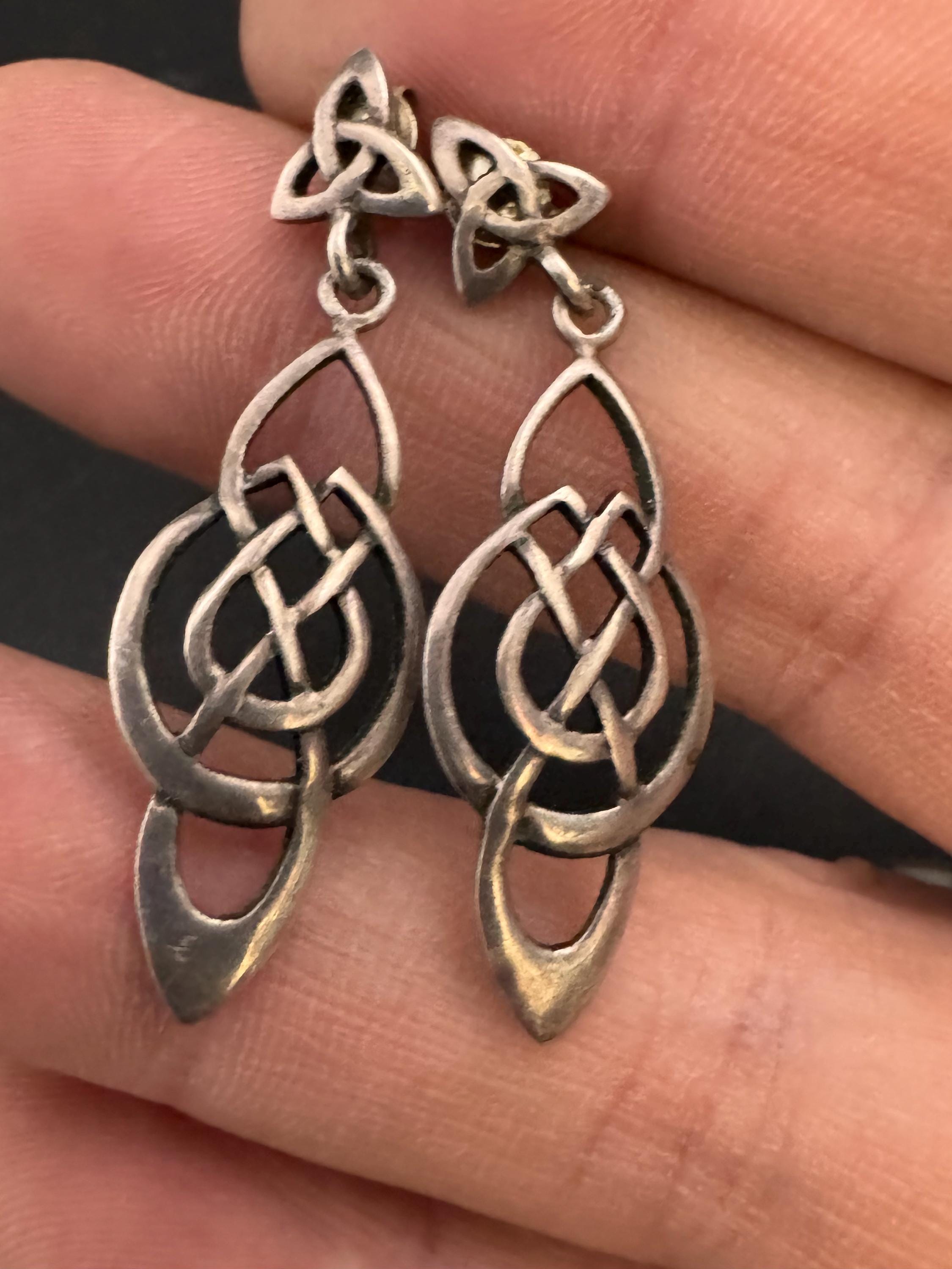 Vintage Sterling Silver drop Earrings, Art nouveau style 925 by past times