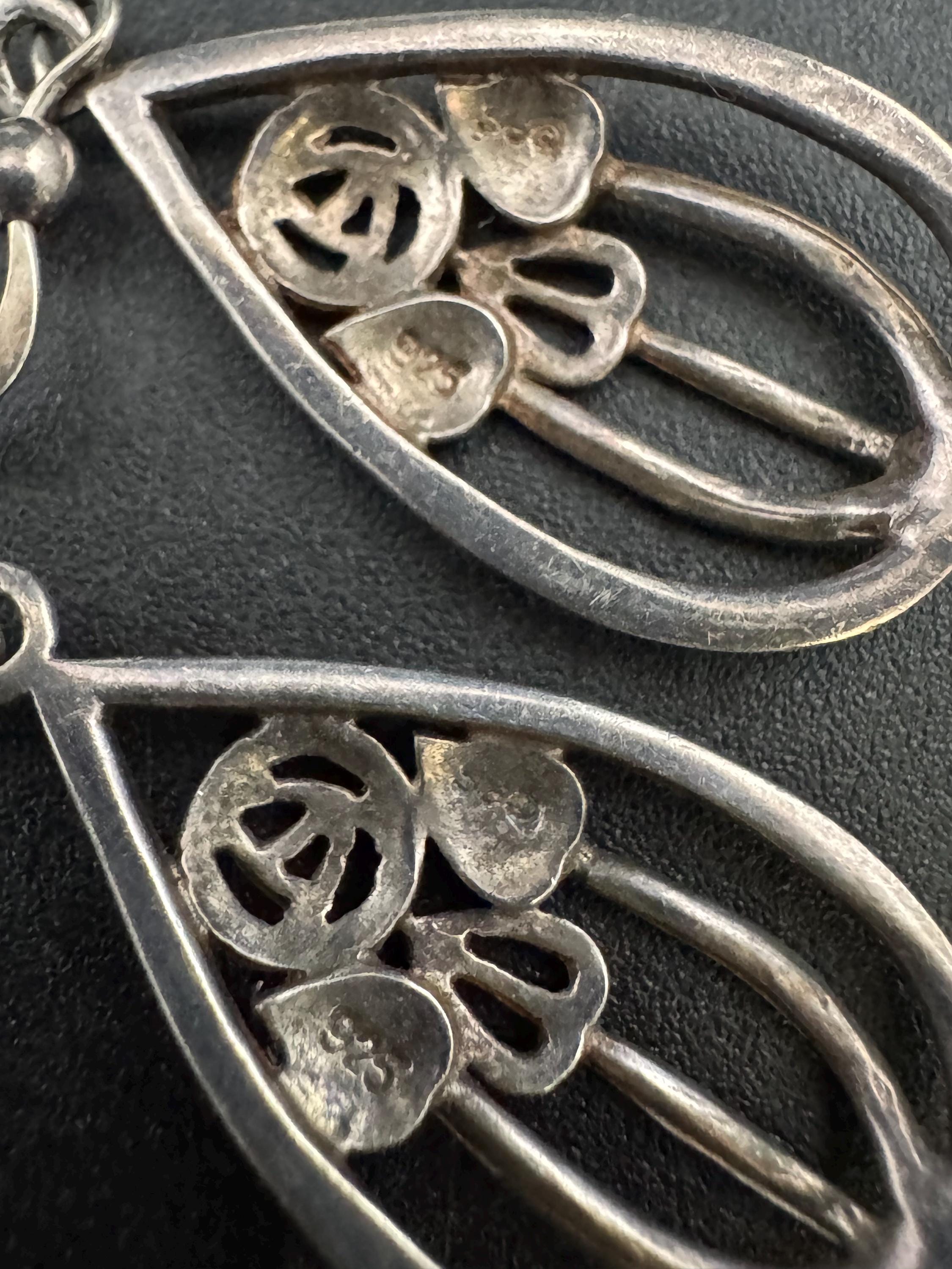 Vintage Sterling Silver drop Earrings, Art nouveau teardrop style 925