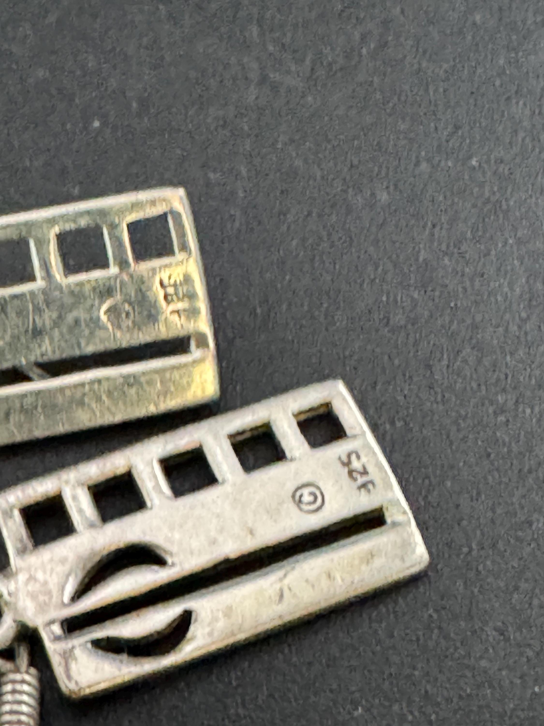 Vintage Sterling Silver rectangular drop Earrings, Art nouveau openwork 925