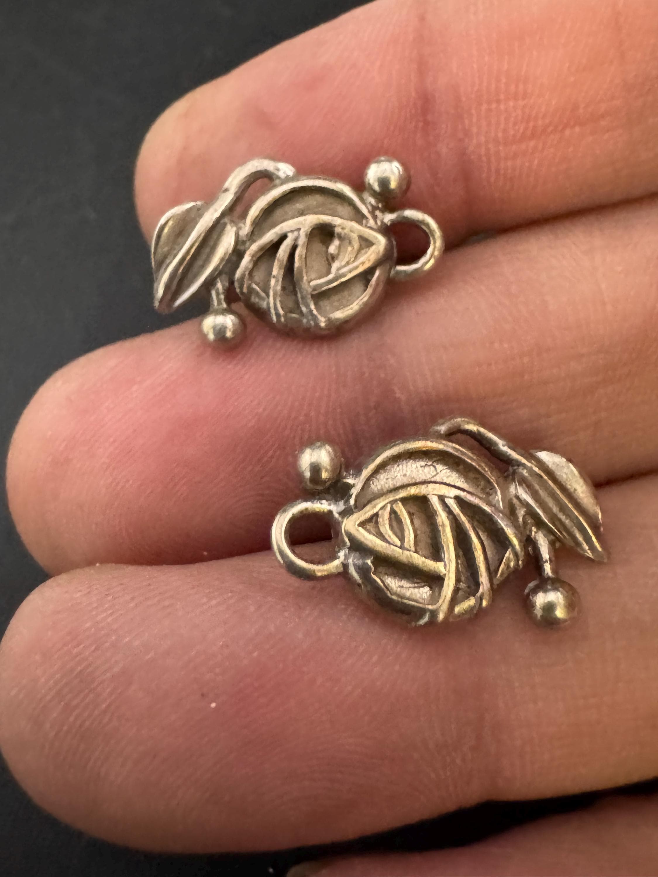 Vintage CJL Sterling Silver stud Earrings, Art nouveau style Carrick 925