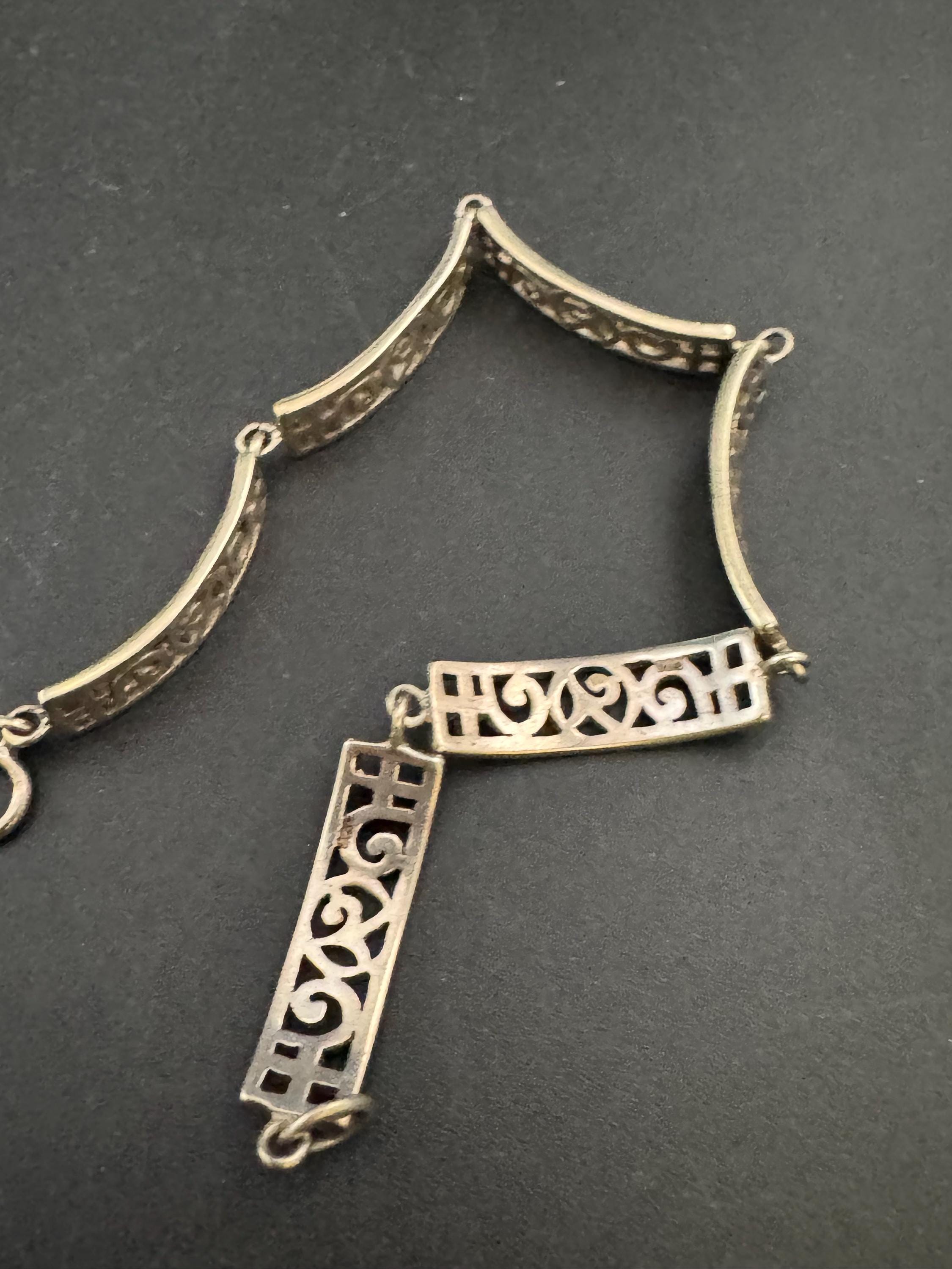 Vintage 925 Silver chain link bracelet, Rennie Mackintosh style 18cm