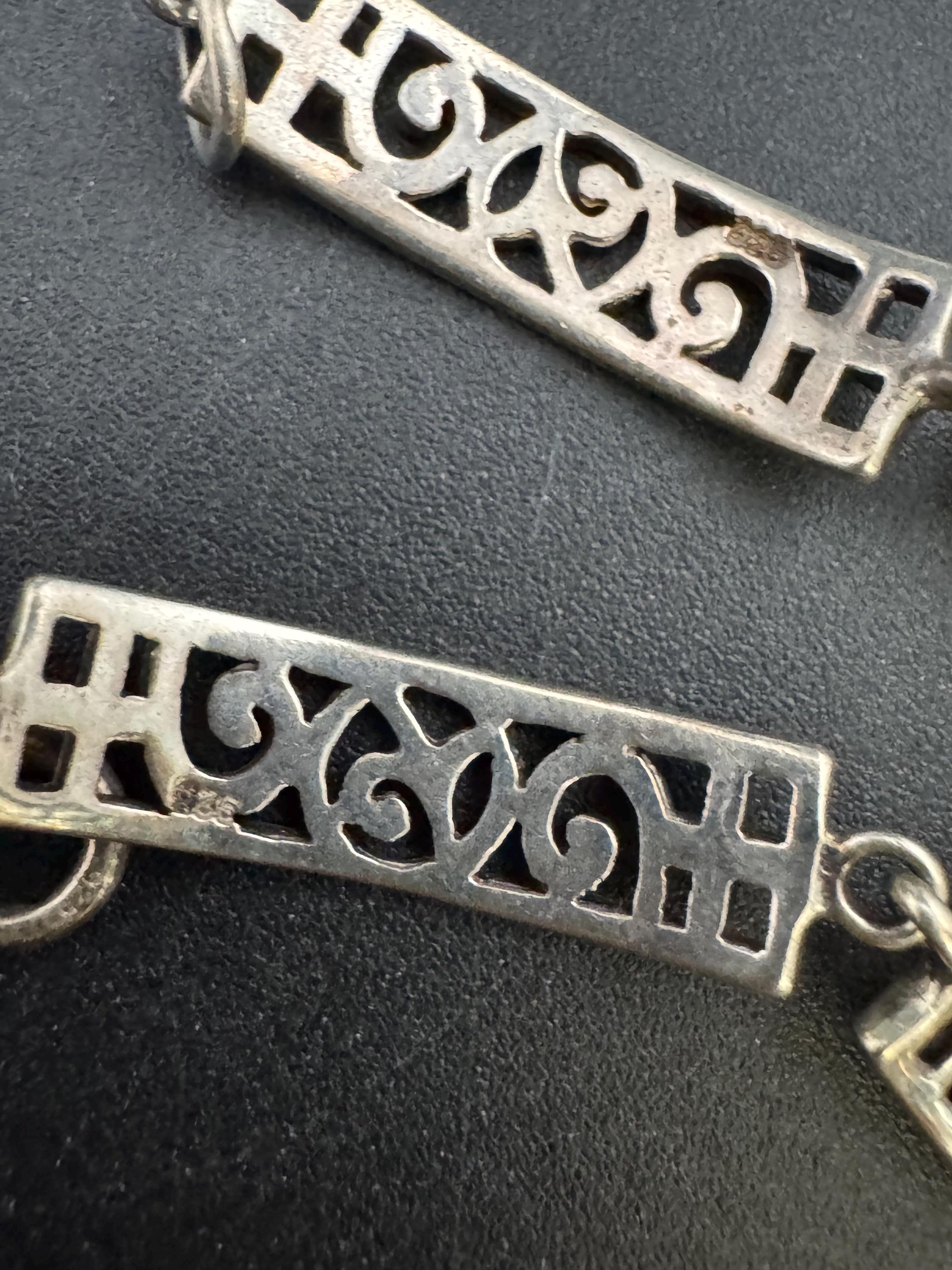 Vintage 925 Silver chain link bracelet, Rennie Mackintosh style 18cm