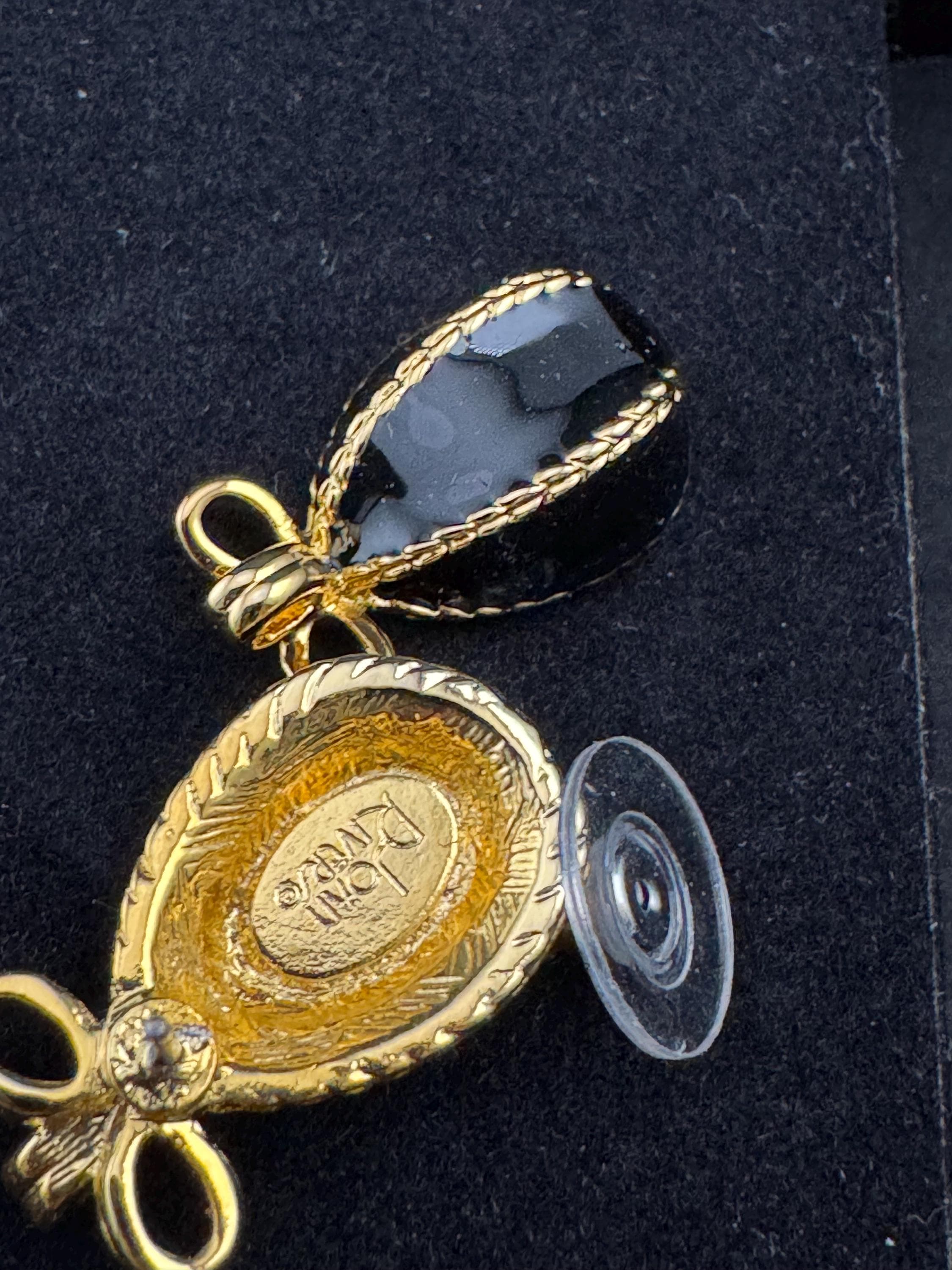 Joan rivers black enamel egg pierced earrings, gold plated faberge egg inspired