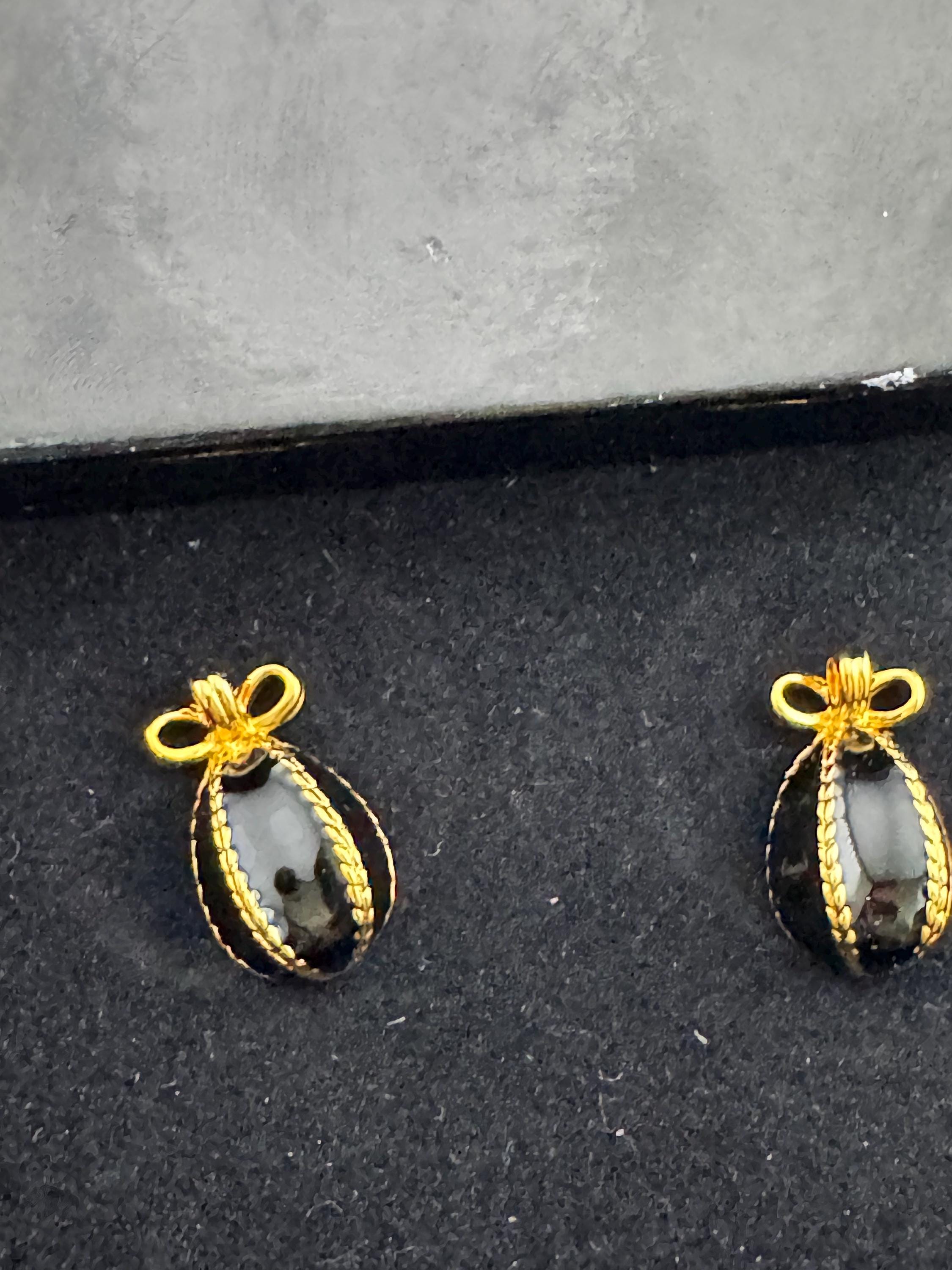 Joan rivers black enamel egg pierced earrings, gold plated faberge egg inspired