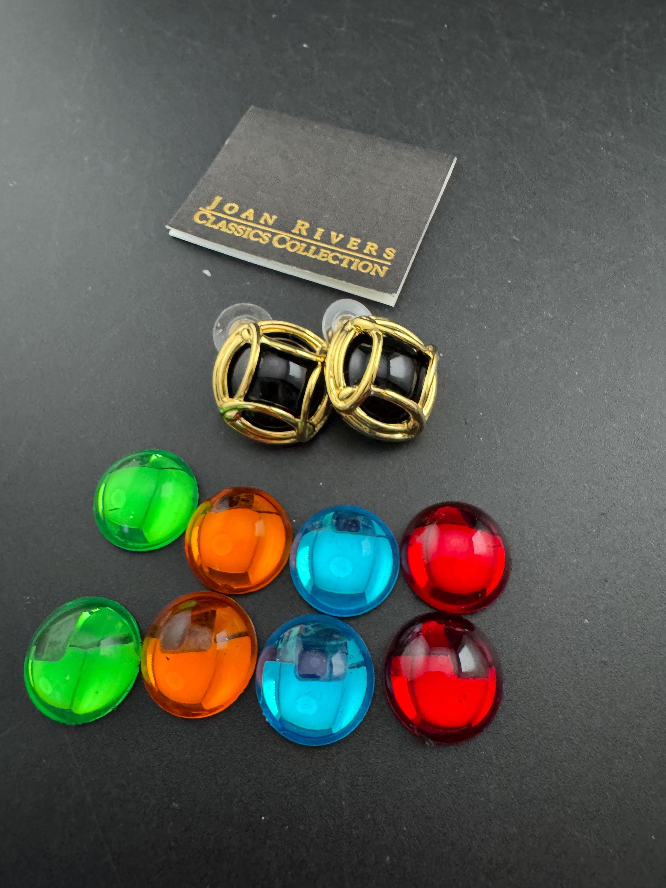 Signed Joan rivers set of interchangeable coloured cabochon  stud earrings,  Pierced ears